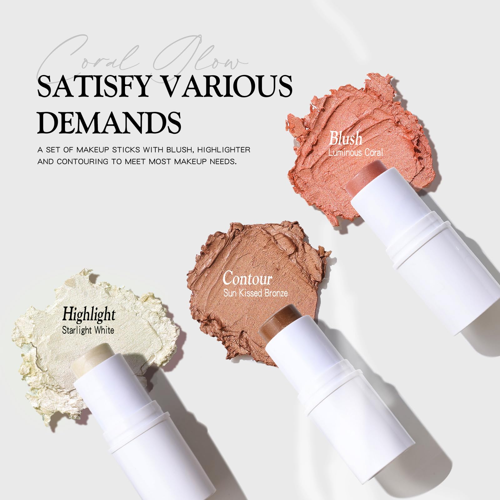 bayfree 3 PCS Makeup Cream Contour Stick Set, Illuminante Viso & Blush & Bronzer Stick, Effetto Naturale Opaco o Lucido, Lunga Durata, Multiuso per Ogni Tipo di Pelle