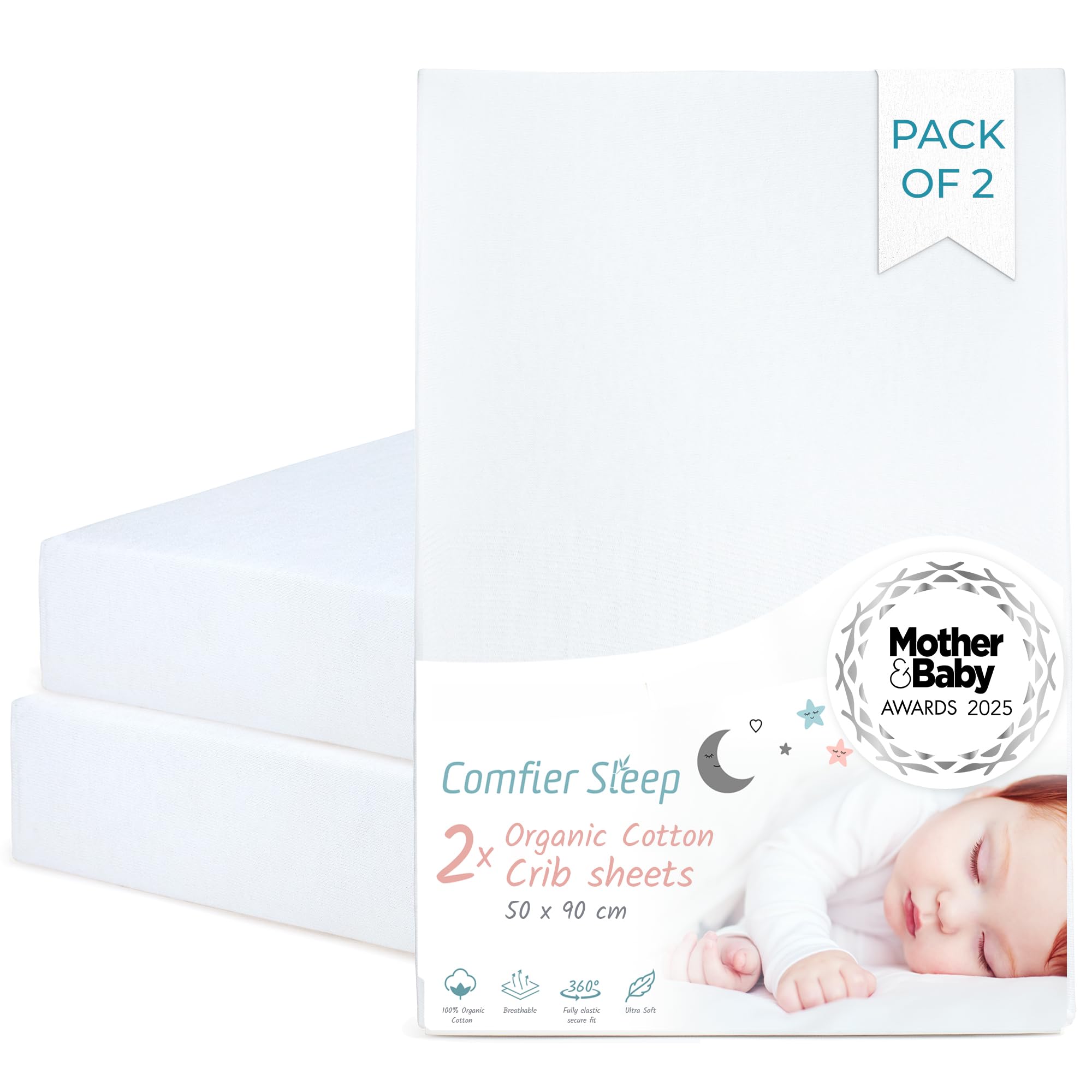 Next To Me Crib Sheets 51x85cm – Award-Winning 2 Pack 100% Organic Cotton Grey Bedside Crib Fitted Sheets – Soft Breathable Tutti Bambini CoZee Fitted Sheets for Daily Use — view 34