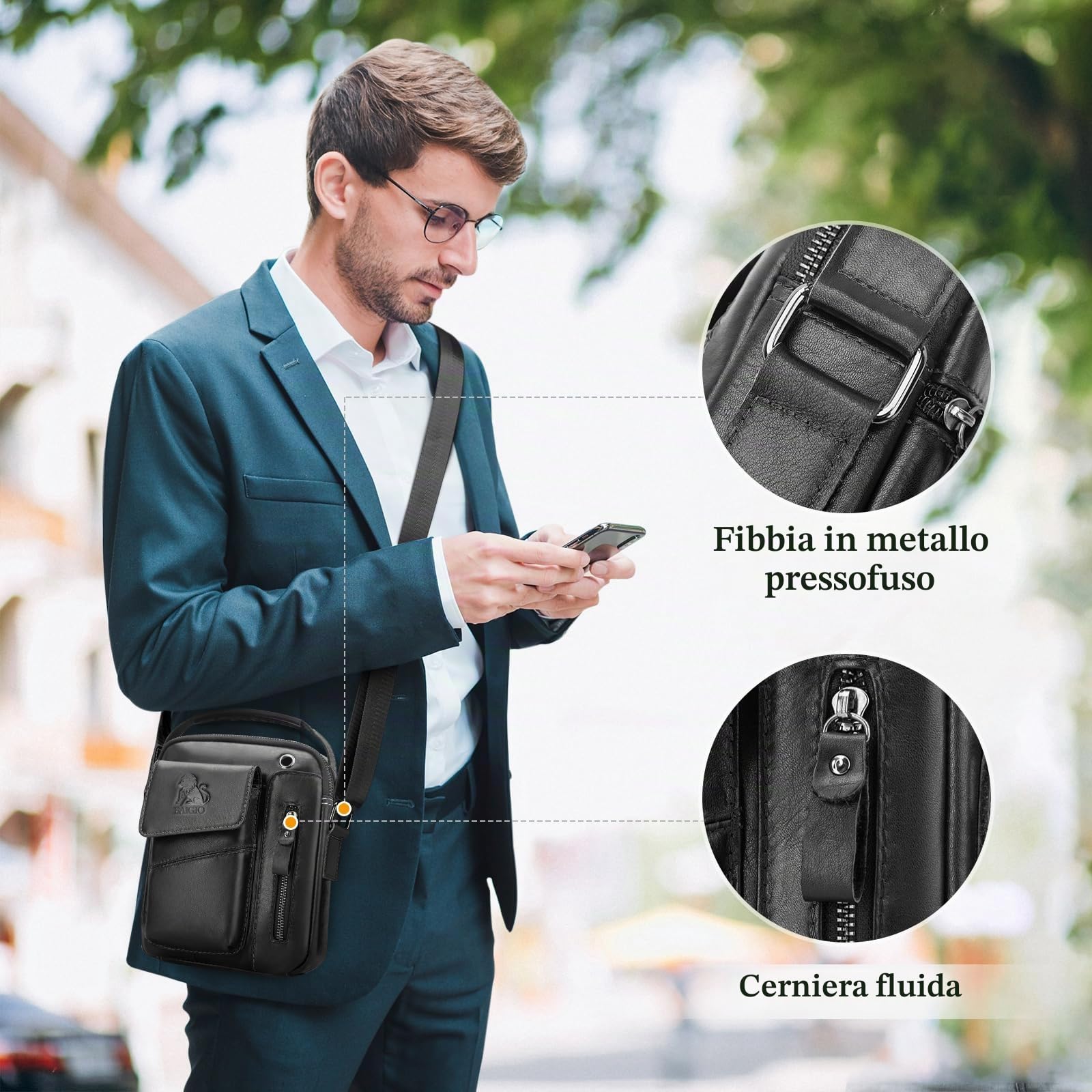 BAIGIO Borsello Uomo Pelle, Borsa a Tracolla Piccola Borsa da Uomini in Vera Pelle Casuale Borse Messenger per iPad iPhone e Viaggio Attività Commerciale