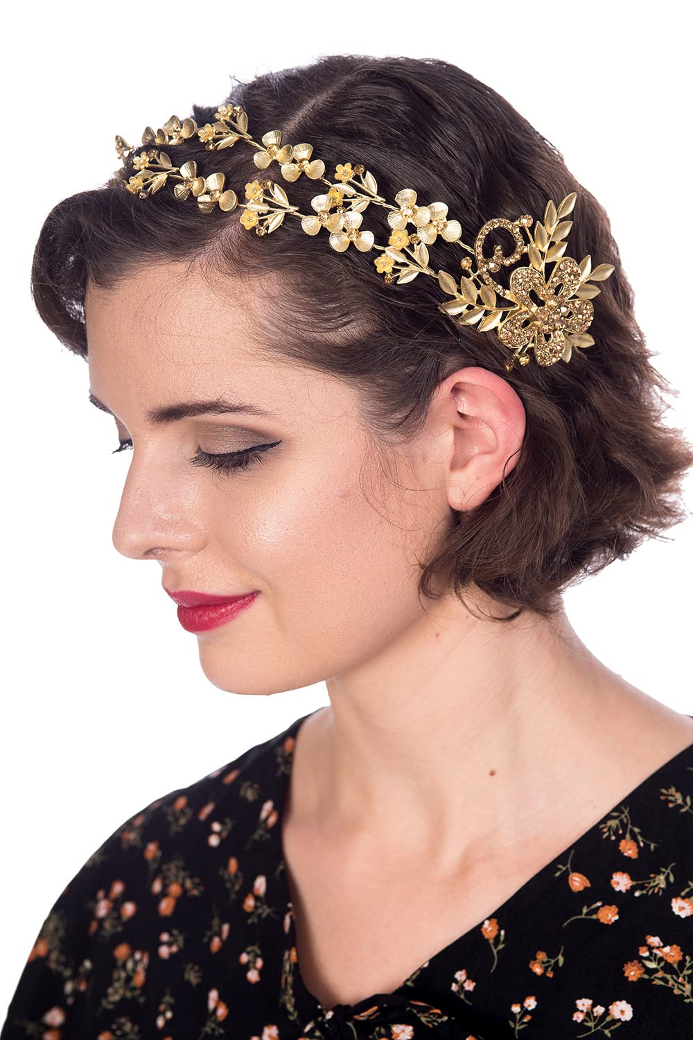 Lost Queen Women's Lustrous Lily Gold Flower Bejeweled 1920's Hair Ornament Tiara Crown Alternative