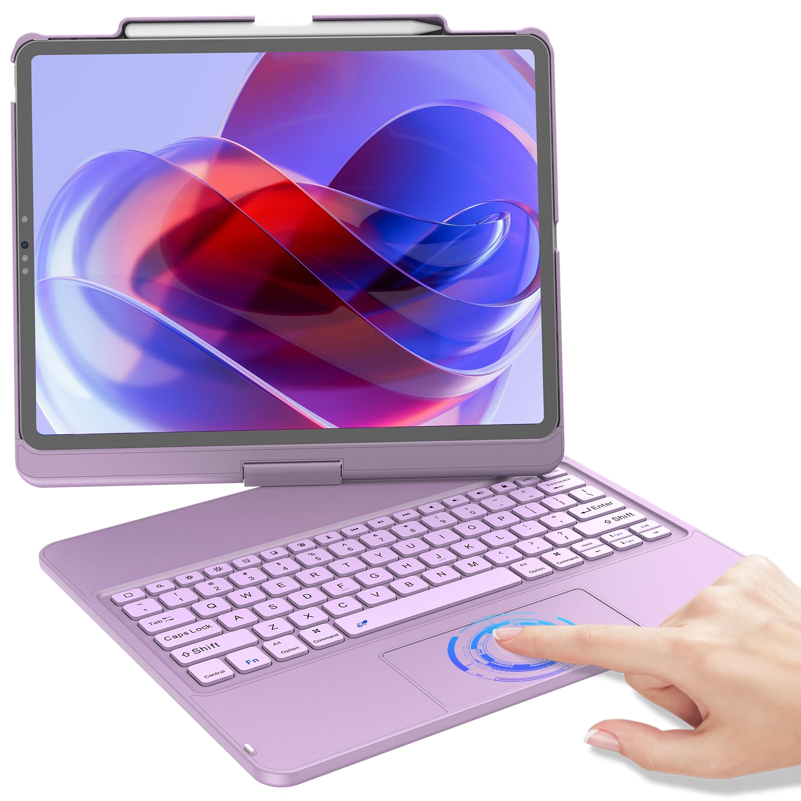 KBCASE Touch Keyboard Case for iPad Air 13-inch (M2) 2024/ iPad Pro 12.9 inch 3rd/4th Generation 2018/2020, 360°Rotatable iPad Case with Touchpad & Pencil Holder for iPad Pro 12.9 (Light Purple)