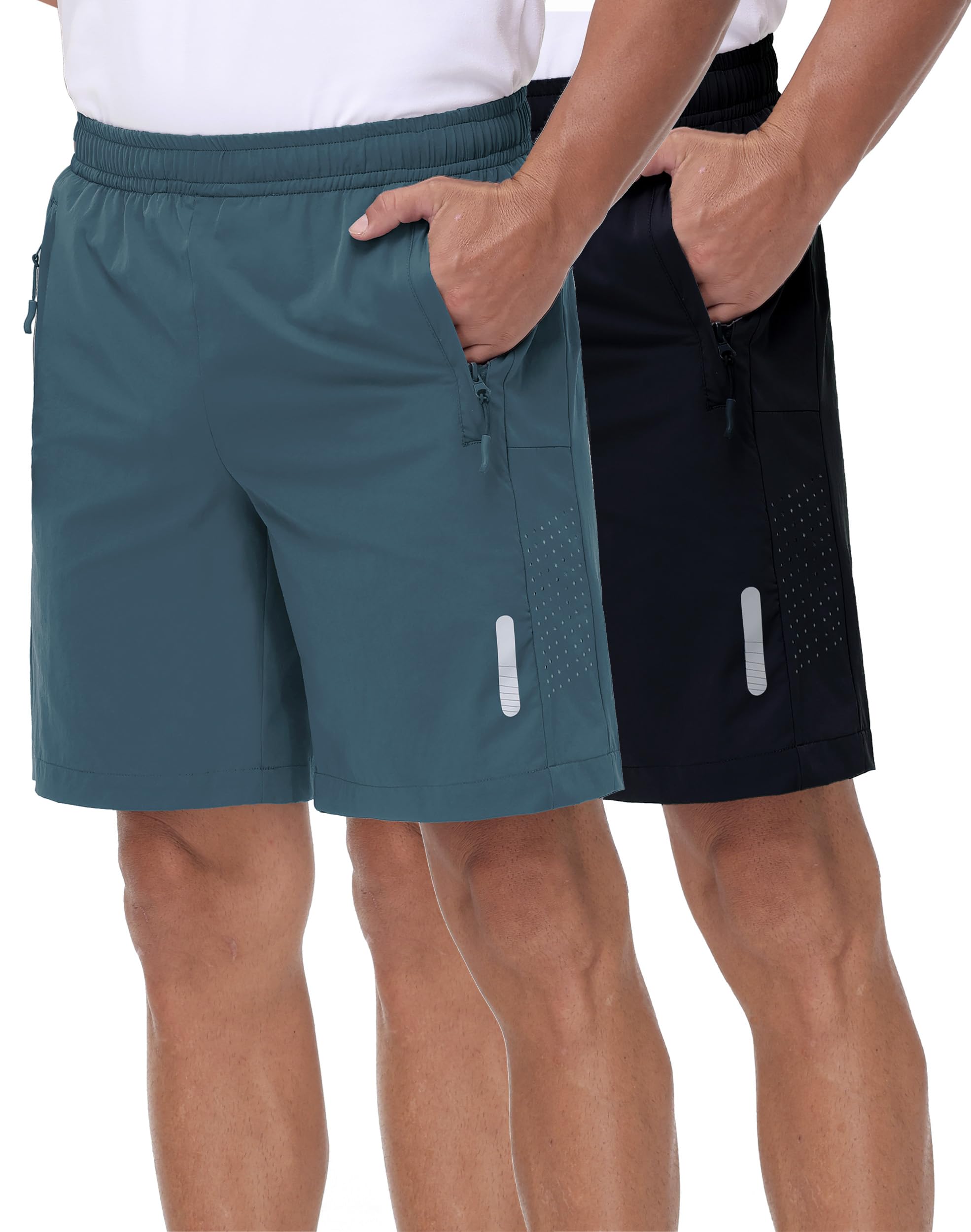 Confezione da 2 Pantaloncini Sportivi Uomo Asciugatura Rapida Allenamento Uomo Palestra Bodybuilding Pantaloncini Casual Basket Traspirante Corsa con Tasca Zip