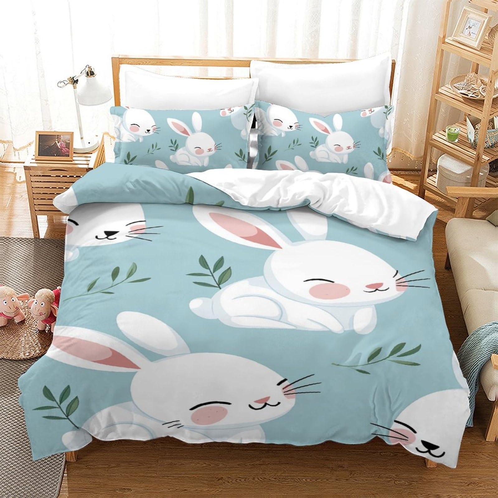 Parure de couette lapin 3D microfibre 140x200cm cadeau lit enfant et ado