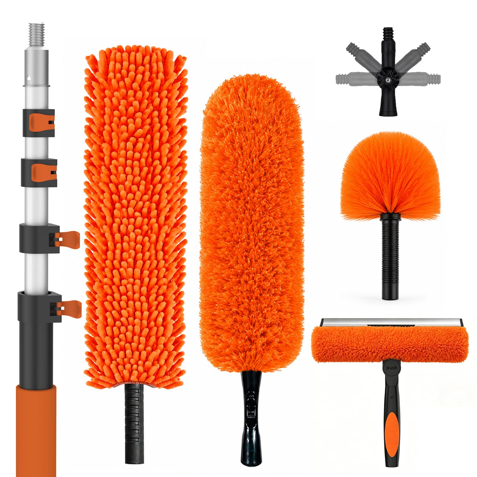 SISUPASSIE Kit per spolverare alto soffitto 9,1 m, kit per la pulizia delle finestre con asta di estensione da 2,8 a 9,5 m, spolverino per ventilatori a soffitto, piumino in microfibra, lavavetri