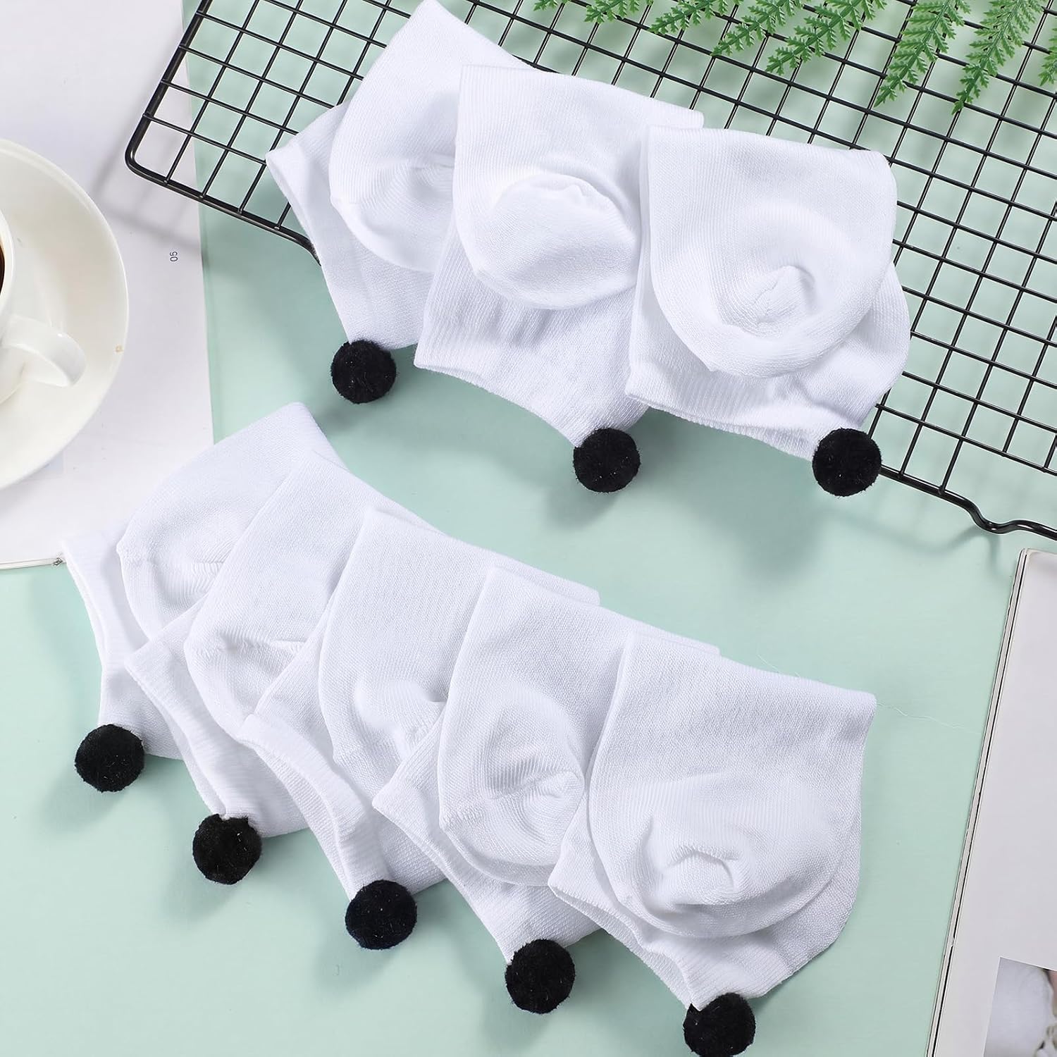 SATINIOR 16 Pairs Women Pom Pom Socks with Balls on The Back Ankle Lowcut Seamless Socks Seamless for Men Women