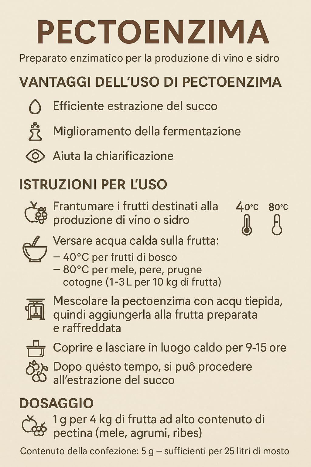 10 x Pectoenzima 5g – Pectolasa para Producción de Vino y Sidra, Alta Eficiencia en Extracción de Jugo