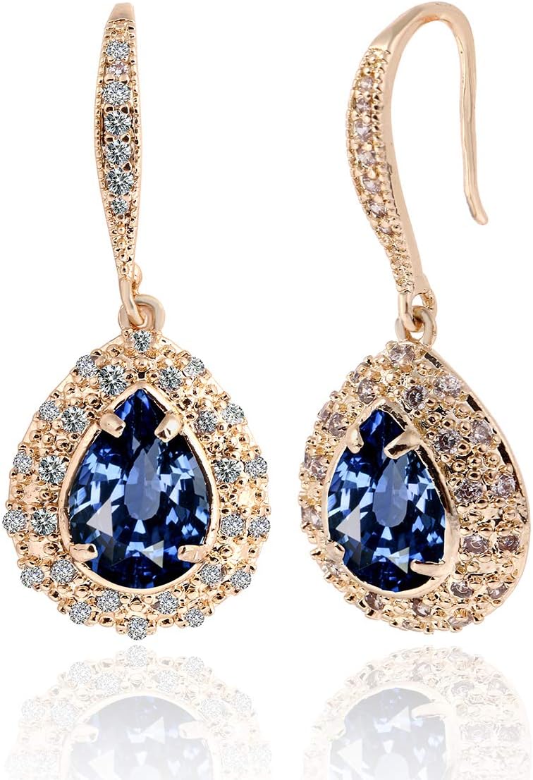 CZ Teardrop Earrings for Women - Sterling Silver Bridal Pear Shape Cubic Zirconia Crystal Rhinestone Fishhook Dangle Drop Earrings for Bride Bridesmaids Wedding Party Prom Fashion Costume Jewelry