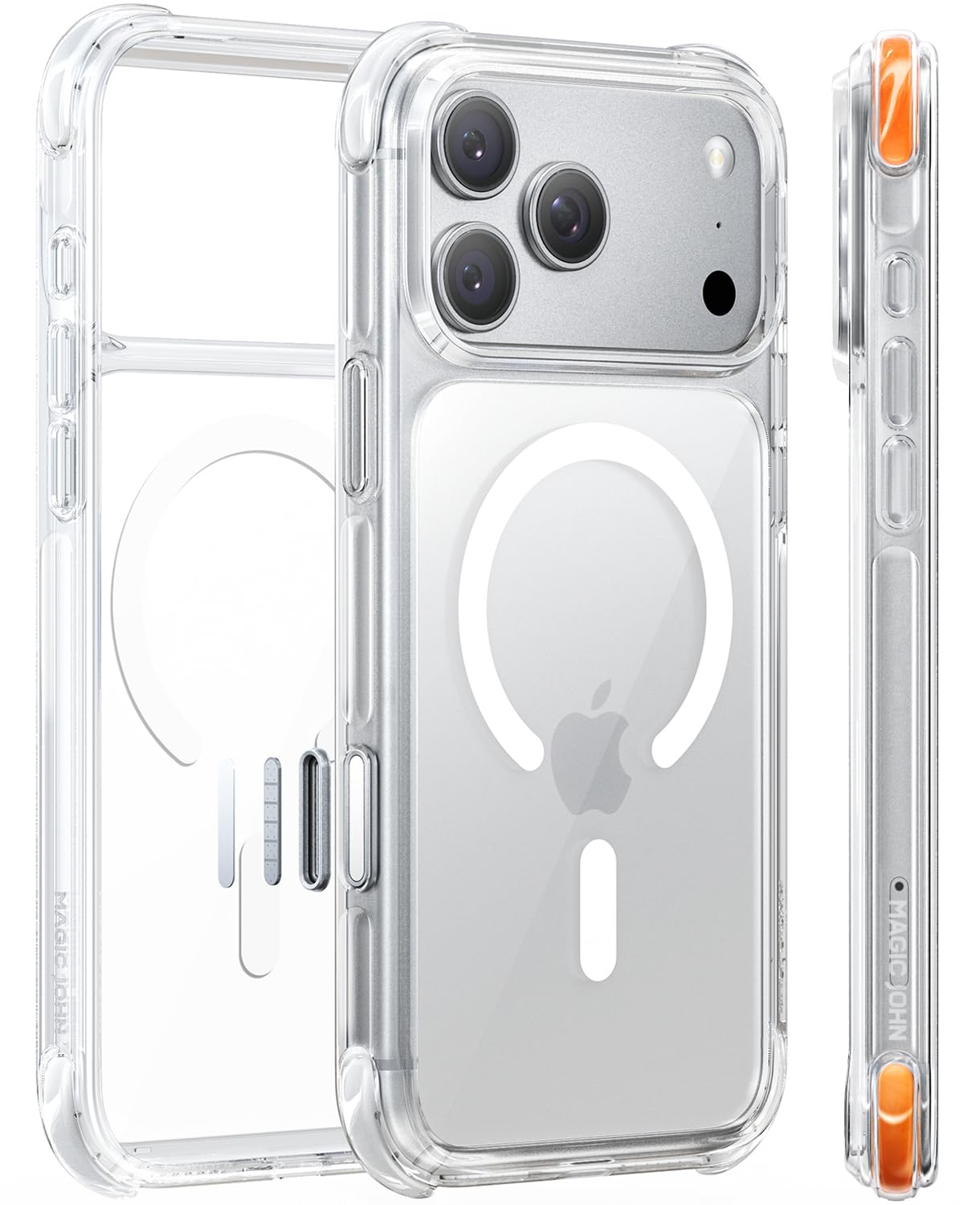MAGIC JOHN Magnetic for iPhone 17 Pro Case Clear, Fit for MagSafe | Anti-Yellowing, Mil-Grade Protection, Phone Case for iPhone 17 Pro Clear, Shockproof, Rugged, Camera Control, Clear White Clear White iPhone 17 Pro 6.3"