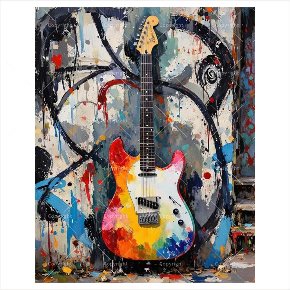 Sceorixa Music Paint By Numbers Kit for Adults – DIY Colorful Guitar Painting On Canvas 16X20 Inches, Acrylic Paint Set, Suitable for Beginners, Art for Home Decoration Or Gifts, Unframed