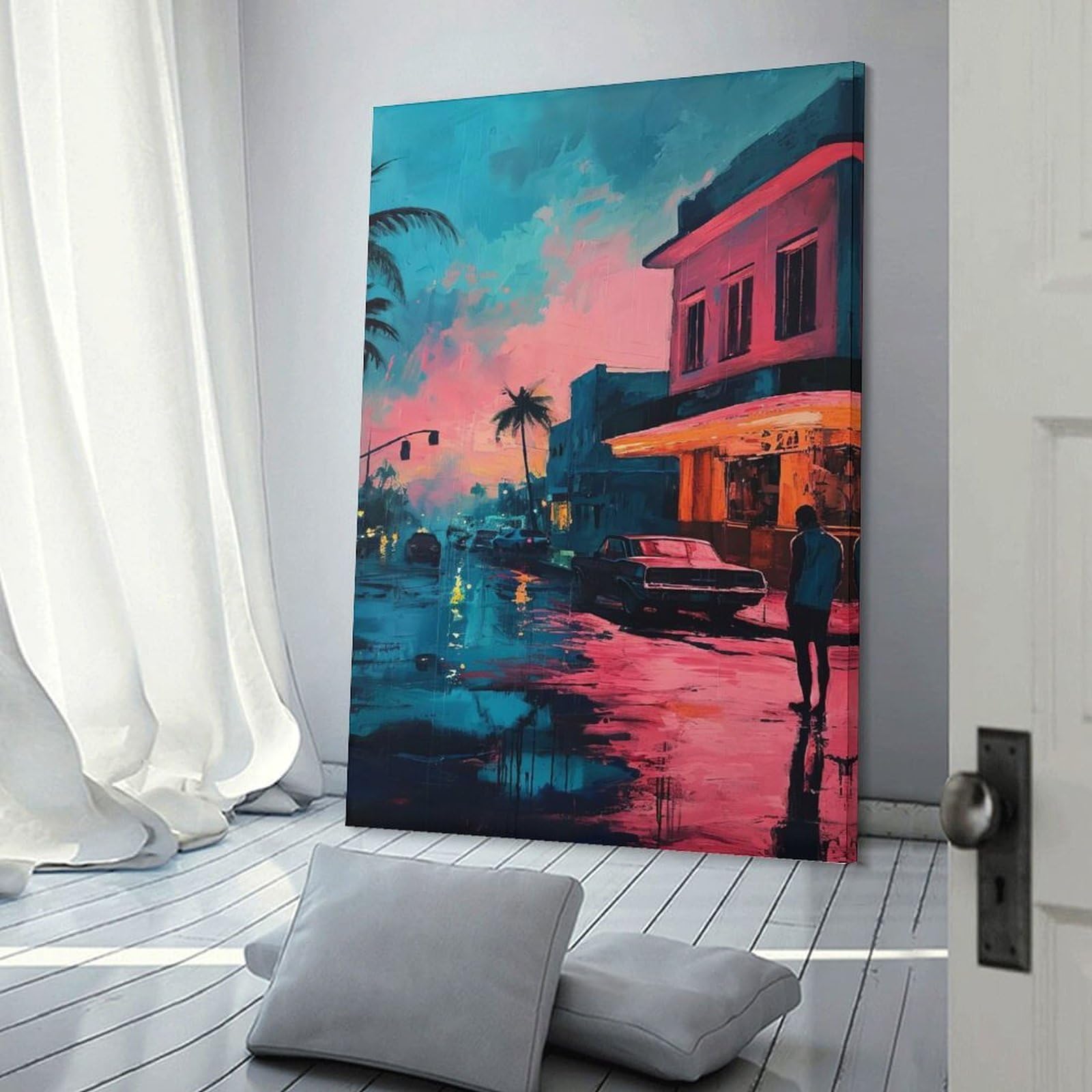 Junmoney Hanging Wall Art Sunset Cityscape, 16x24inch(40x60cm), for Wall Displays, Bedrooms Or Room Updates, Decorative Artwork with Flexible Styling