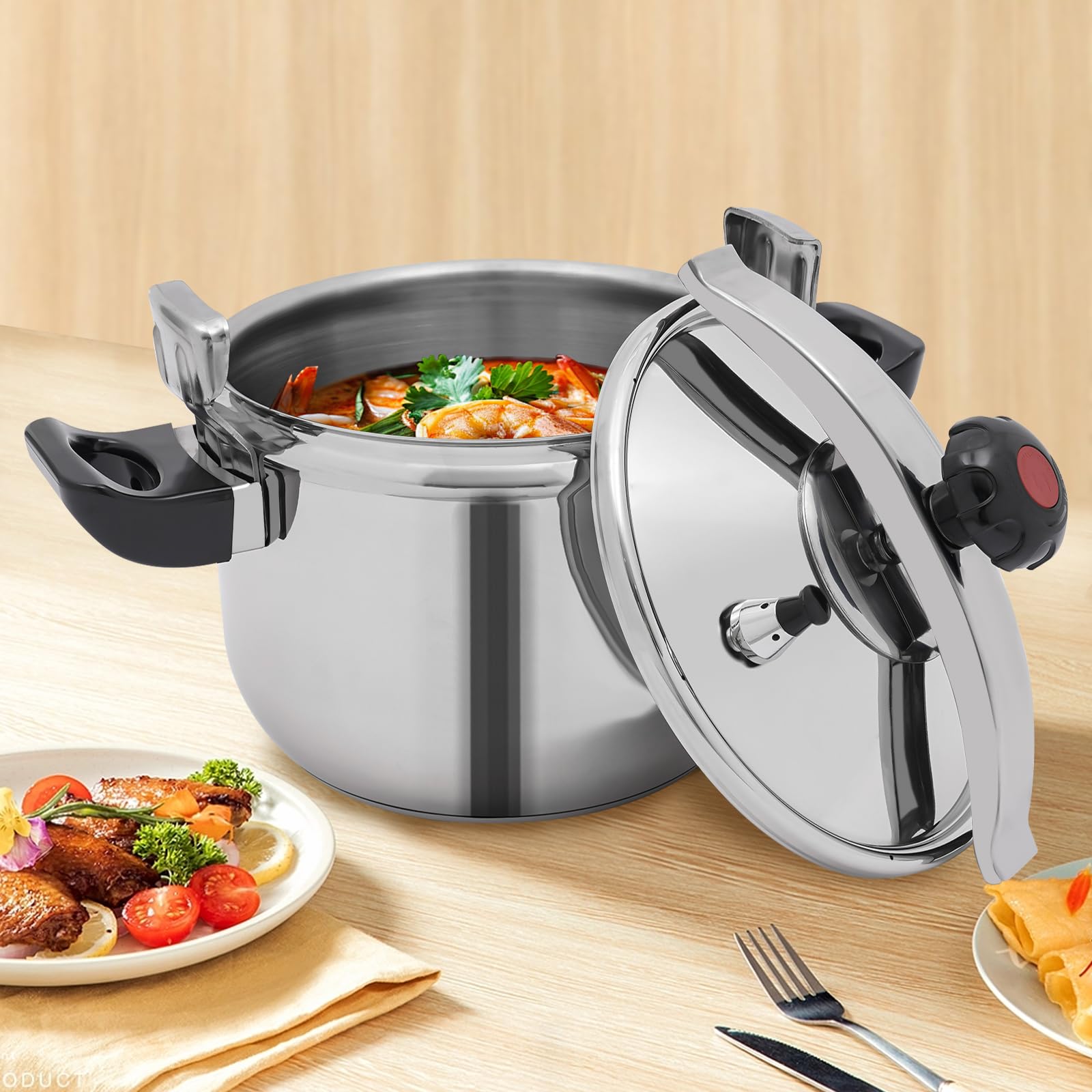 LyeXD 22L/23.25 Qt Stainless Steel Pressure Cooker, Stainless Steel Pressure Stewing Pot w/Two Safety Clips, Pressure Canner Olla de Presion,One-Hand Locking Induction Compatible Cookware for Home