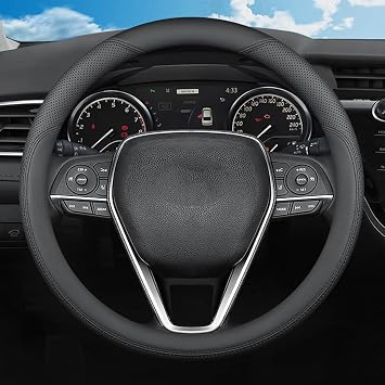 Steering Wheel Cover for Toyota Camry Corolla Rav4 Highlander Sienna Avalon Land Cruiser Yaris Hybrid XSE SE LE XLE TRD Limited Cross Car Accessories, 2026 Black Leather 14.5-15 inch