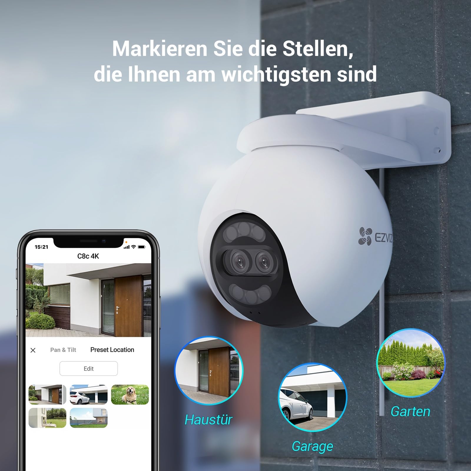 EZVIZ 4K Dual-Lens Kamera Überwachung aussen, PTZ WLAN Kamera mit 30m Farbnachtsicht, KI Personen-/Fahrzeugerkennung, Auto-Tracking und aktive Verteidigung, H80x
