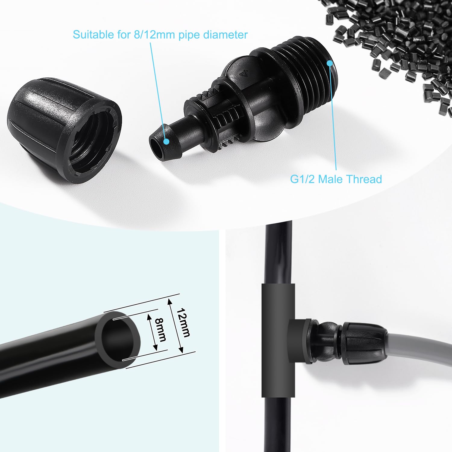 VooGenzek 10 PCS G1/2 Male Thread To 8/12 mm Drip Irrigation Fittings, Lock Barbed Connector, Drip Irrigation Hose Connector - Image 3