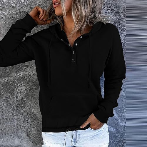 Miniatura 4 de SMIDOW Sudadera con capucha para mujer, con botones, de moda, con cordón, color liso, bonita, cómoda, sin botones