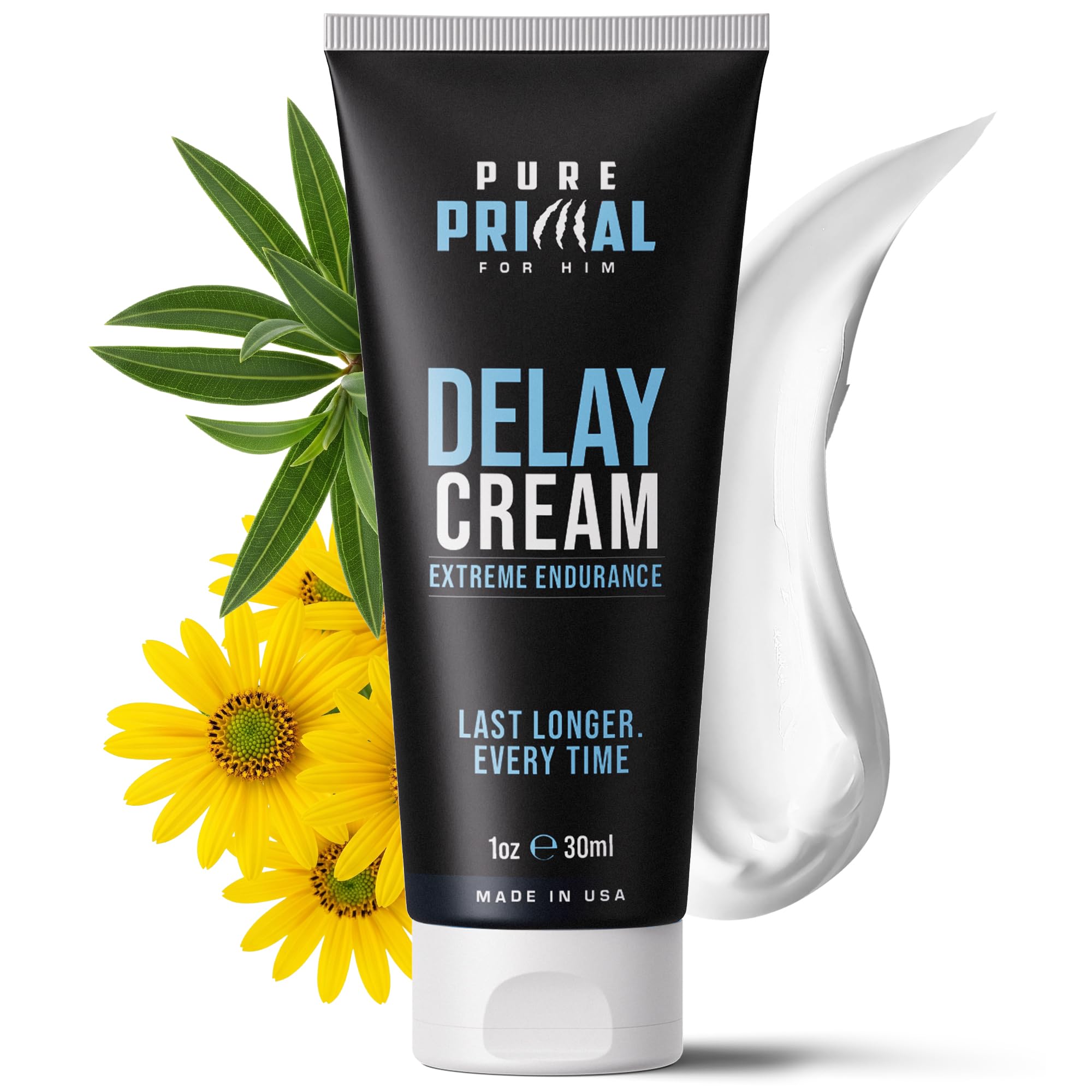 Pure Primal Delay Cream for Men, Enhances Endurance to Last Longer in Bed - 7.5% Benzocaine - No Mess Choice Over Delay Spray - Retardantes para Caballeros - 1oz