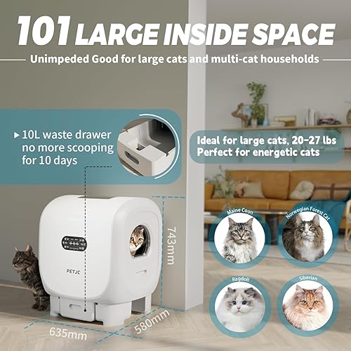 Miniatura 2 de Caja de arena automática para gatos de 101 litros, caja de arena con robot de doble salida con limpieza automática para gatos grandes, control de