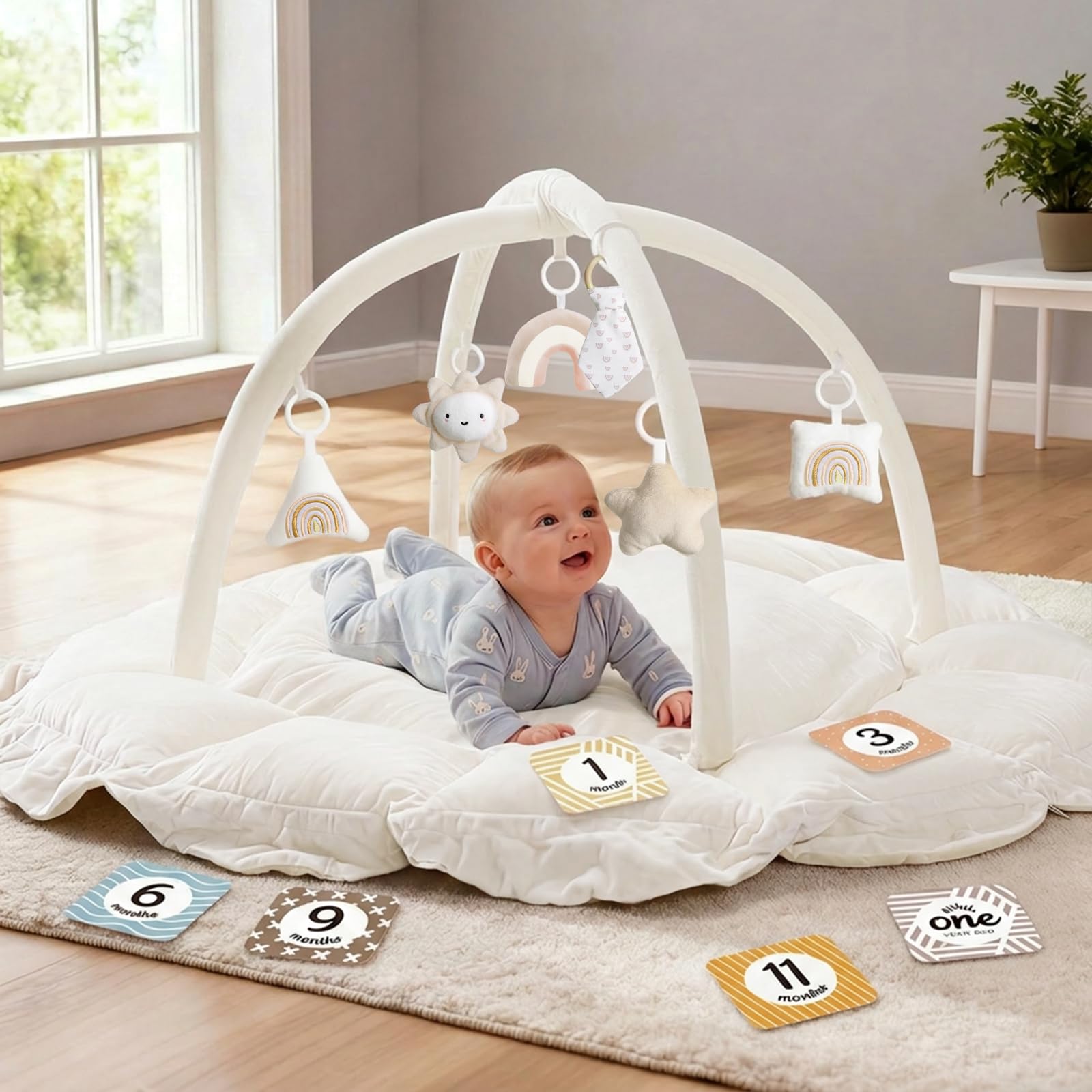 Mallify 5-in-1 Thick Plush Baby Play Gym Mat, Tummy Time Mat with 6 Sensory Toys, Baby Play Mat, Convertible Baby Gym for Stage-Based Development from Babies to Toddlers, Baby Essentials Gift, Pink — Amazon image 12