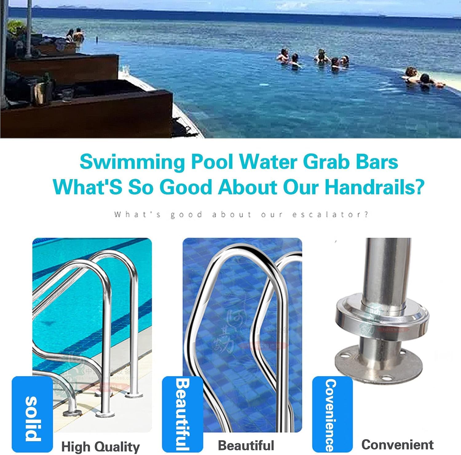 Main Courante de Piscine en Acier Inoxydable 304, Conception antidérapante pour piscines au Sol, Base d'installation Rapide avec vis d'extension, supporte la capacité de Poids de 330 lbs, sans Danger