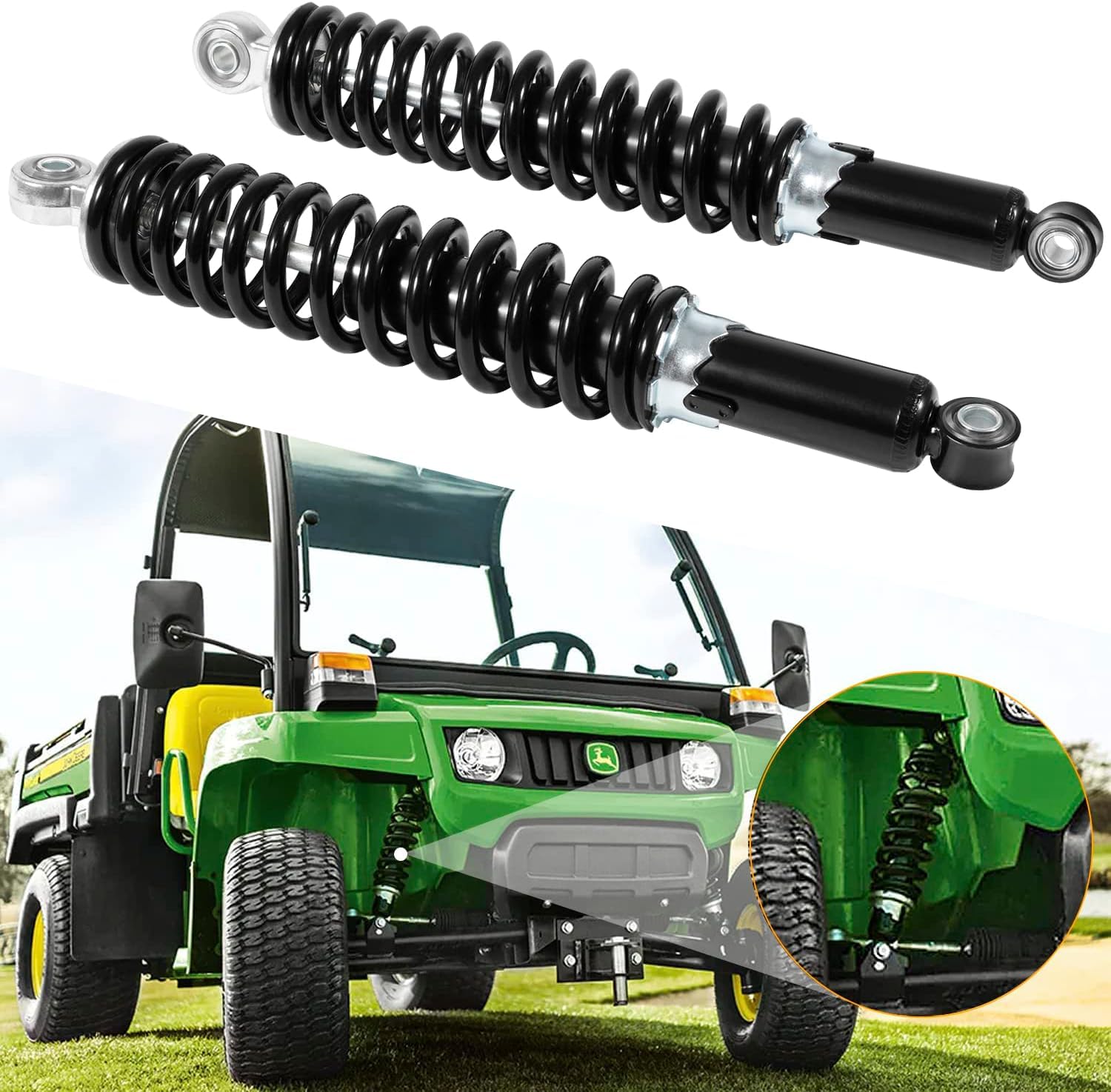 AM129514 Kit de suspension de roue avant d'amortisseur compatible avec John Deere Gator 4X2 6X4 TE TH TS TX Véhicules utilitaires de pelouse Amortisseur avant gauche et droit Ressort à vis