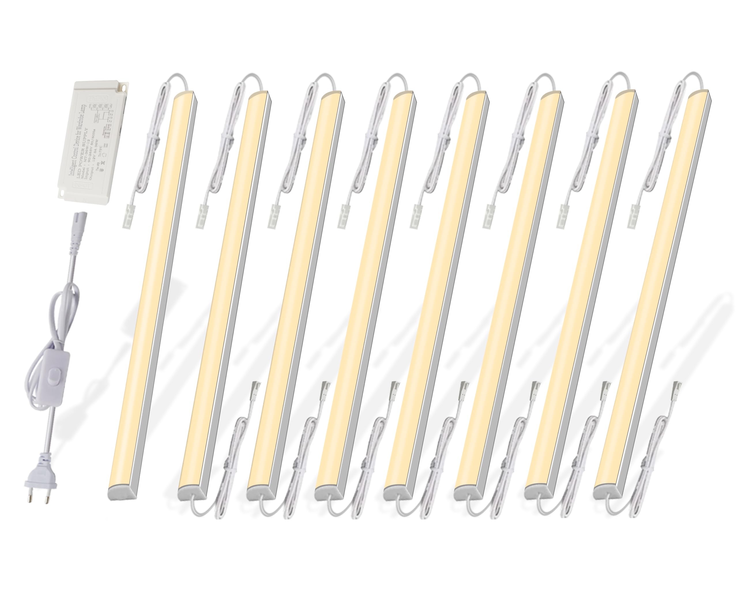 Oświetlenie podszafkowe LED z łącznikiem - 8szt 30cm V-kształtne listwy, 16W 1600Lumen Ciepła Biała 3000K do kuchni, gablot, półek