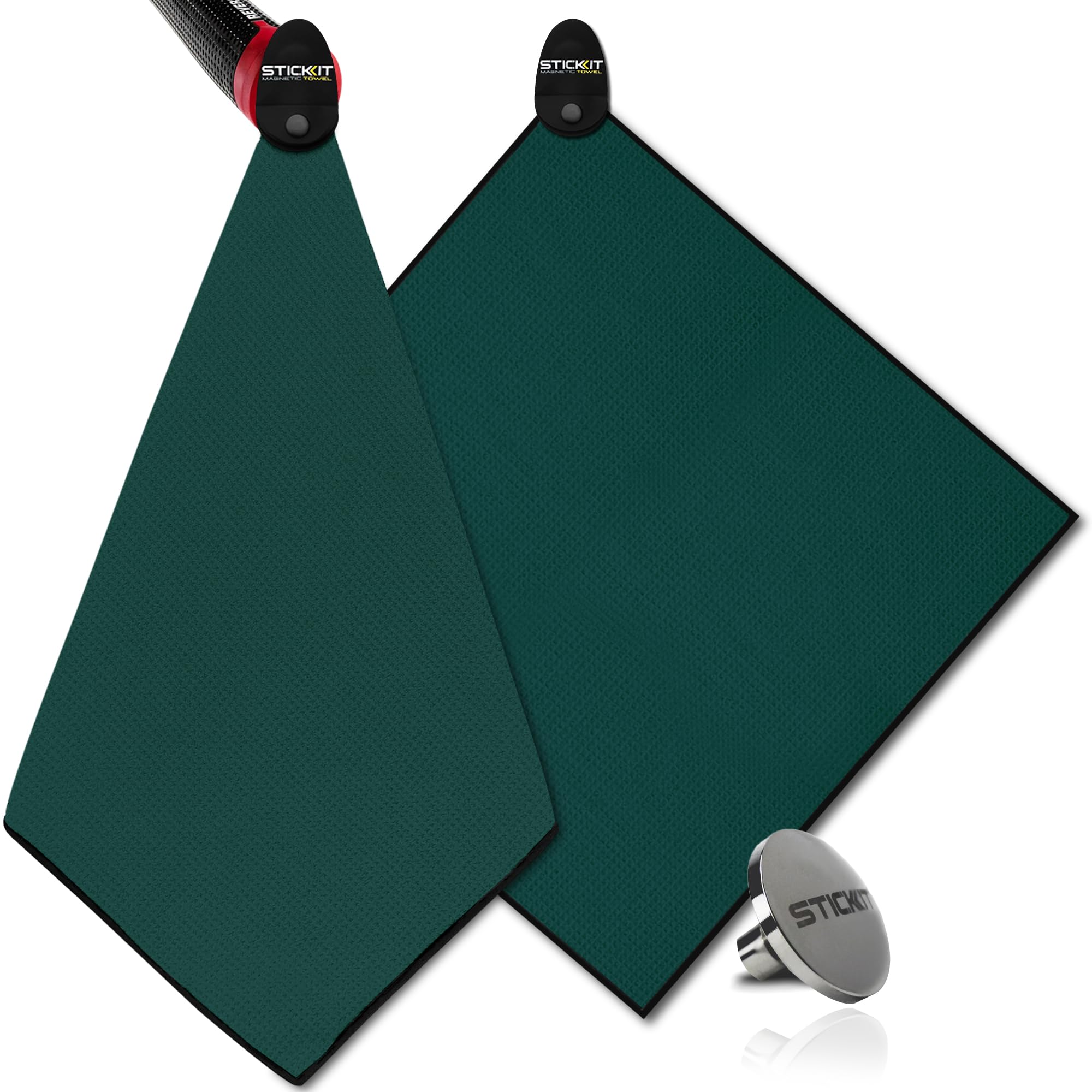 STICKIT Mini Magnetic Towel, Green, Premium Microfiber Waffle Weave, Ultra-Absorbant, Quick-Drying, Industrial Strength Magnet for Golf Bags, Carts & Clubs - Compact, Greenside Towel for Golfers
