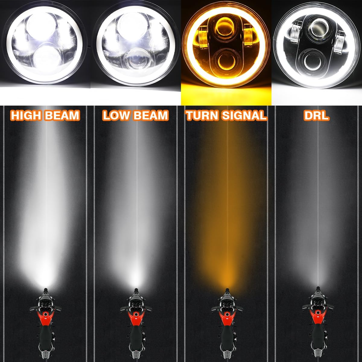 90W 5-3/4 5.75 INCH Headlight with DRL Turn Signal,Compatible with Honda Magna 750 Shadow Spirit VT 1100,DOT Approved Motorcycle Headlight with Projector Hi-Lo Beam,Pack of 1