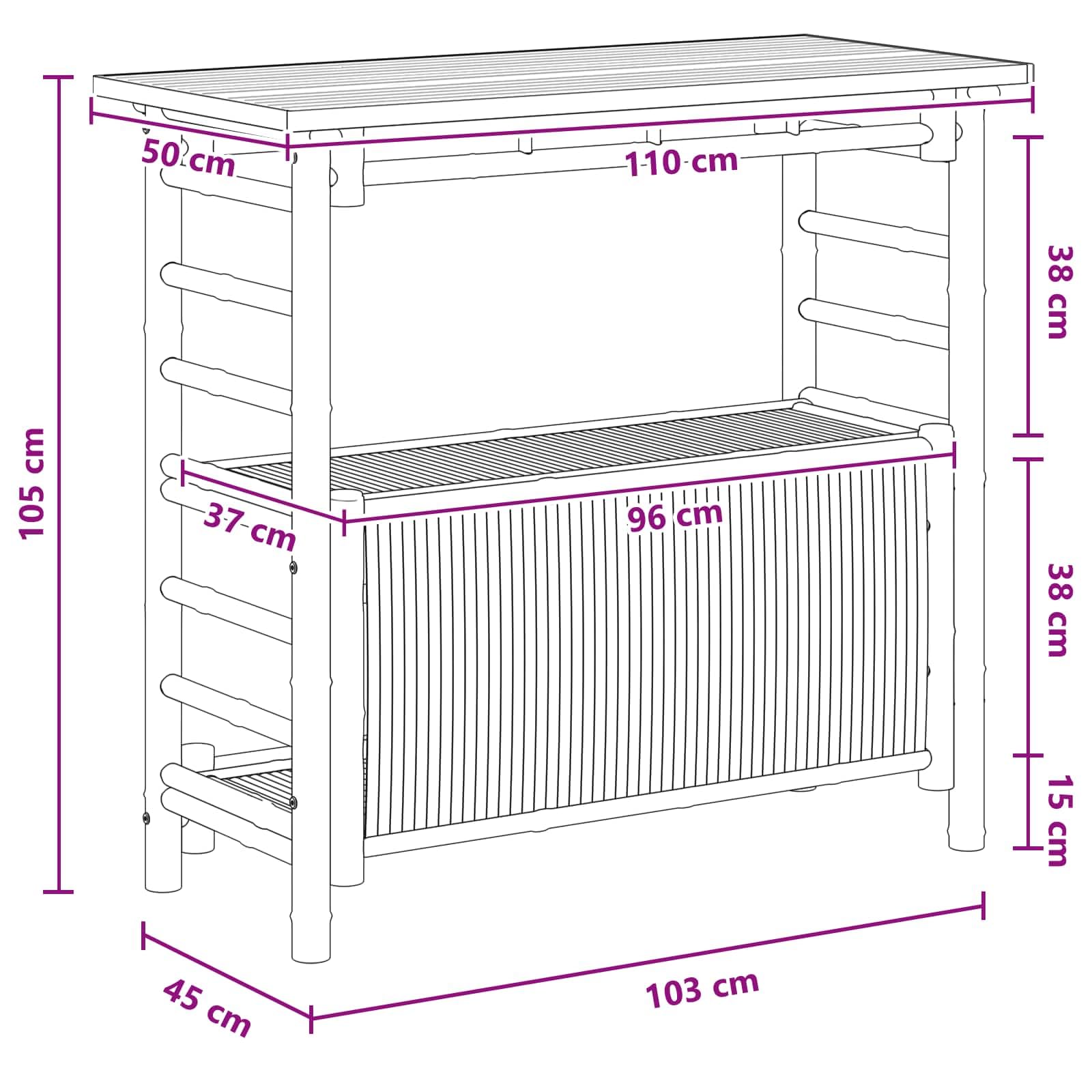 vidaXL Table de bar extérieure Naturel 110 x 50 x 105 cm Bambou, Table de bar tendance, résistante, pour l'extérieur, parfaite pour soirées d’été, jardin, déco écolo et minimaliste