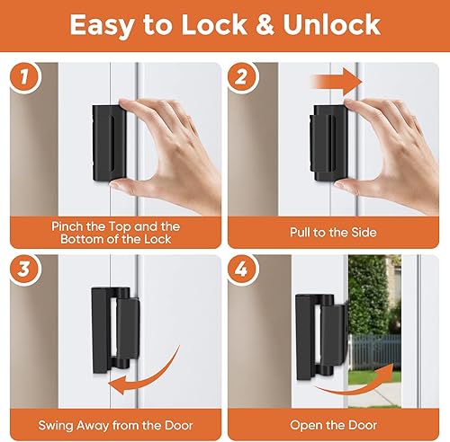 Miniatura 4 de Paquete de 2 cerraduras de puerta de seguridad para el hogar, cerradura de refuerzo de puerta a prueba de niños, construcción de aleación de