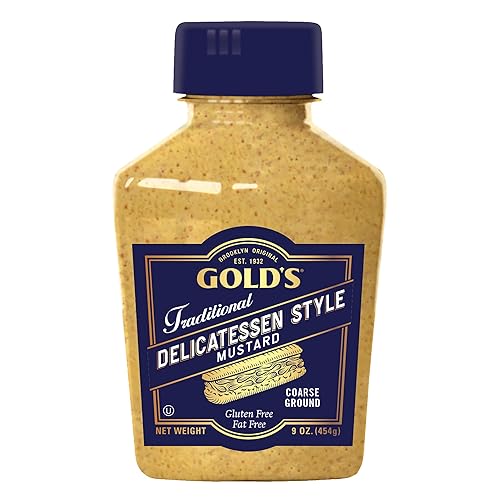 Gold's - Mostaza tradicional estilo delicatessen, certificado Kosher, sin gluten, sin grasa, solo 10 calorías por porción, fabricada en los Estados