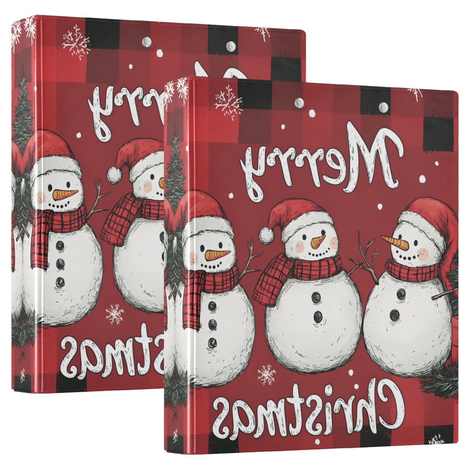 Confezione da 2 raccoglitori a 3 anelli, con motivo albero di pupazzo di neve, 3,8 cm, con 3 tasche trasparenti, portablocco e contiene 200 fogli, per ufficio, scuola, organizzazione