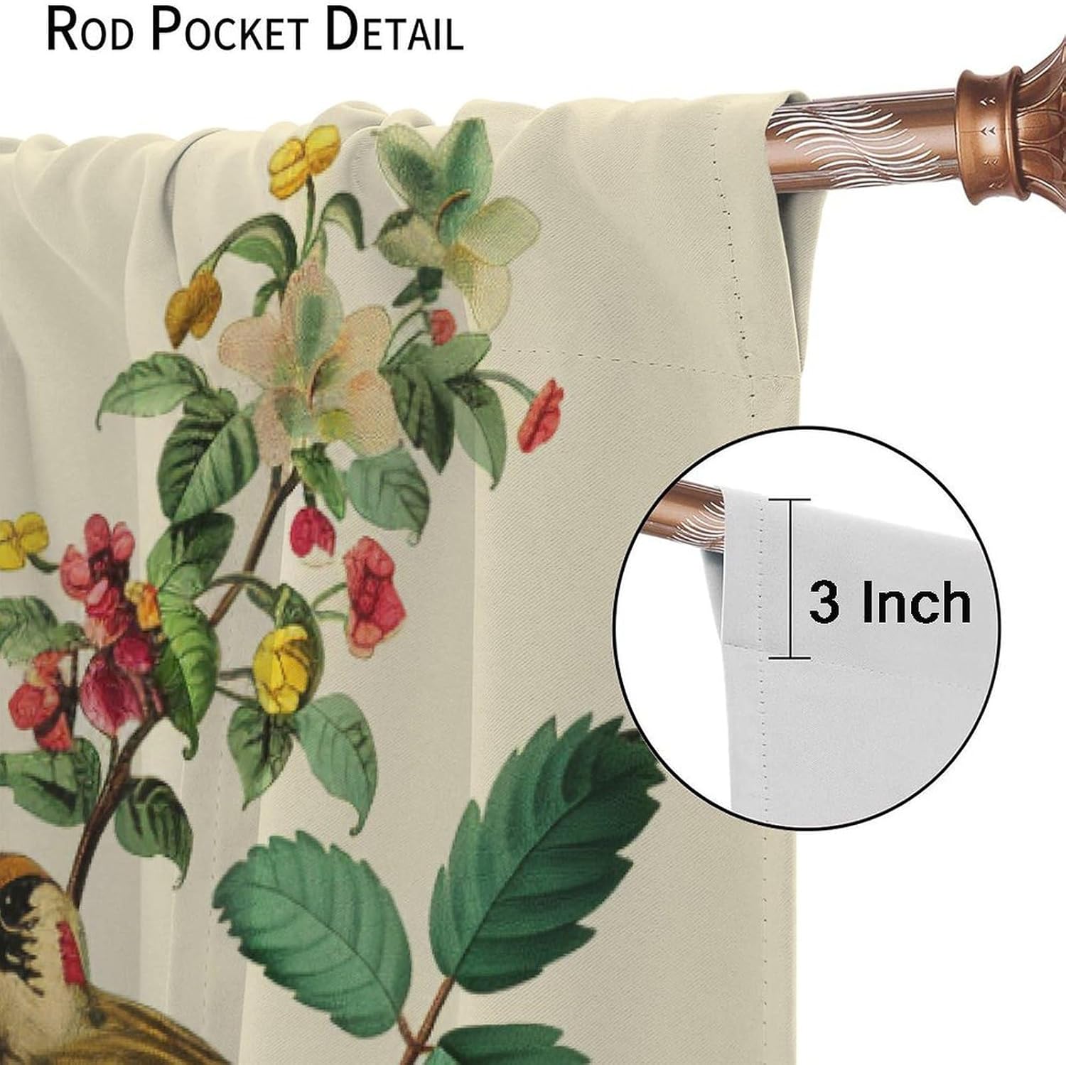 Garden Branch Bird Blackout Curtains for Bedroom/Living Room, Leaves Flower Tree Curtains Rod Pocket Thermal Insulated Window Drapes, 2 Panels/Each 21" W x 45" L