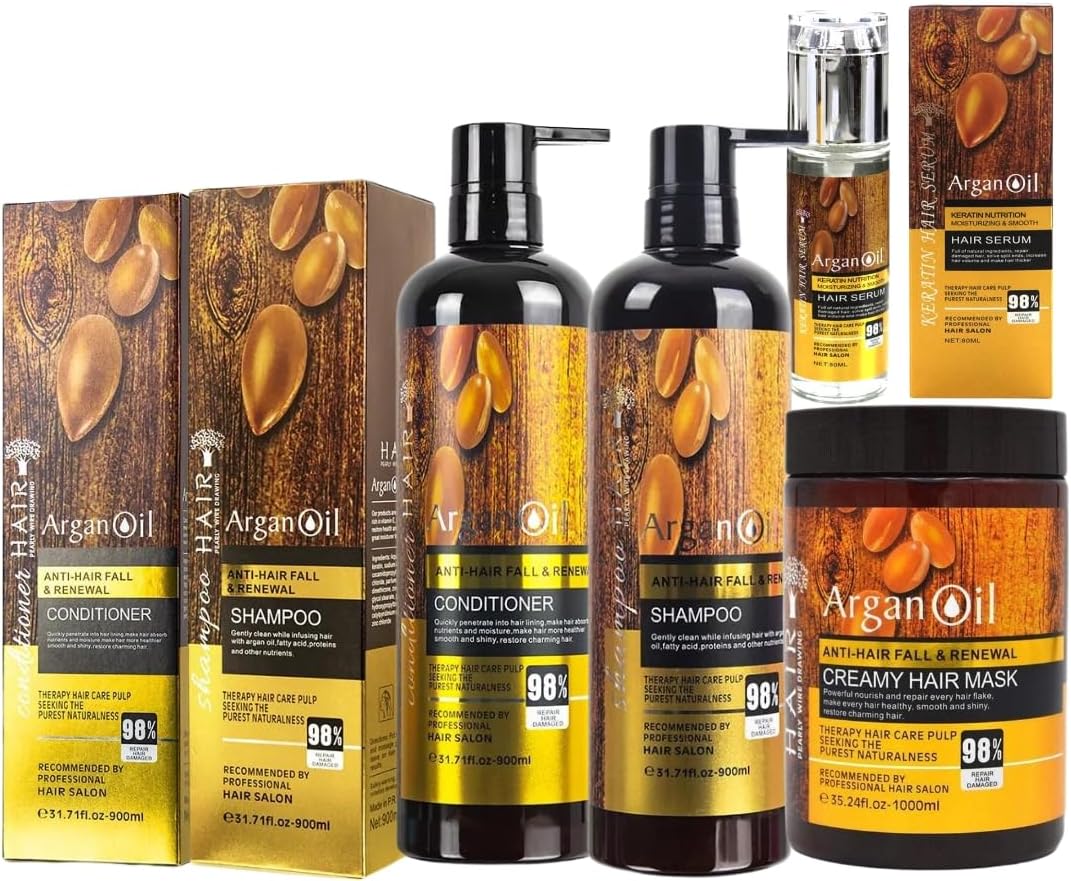 NIKITA.VIVI 4Pcs Moroccan Argan Oil Shampoo and Conditioner Set with Hair Serum and Creamy Hair Mask, Argan Oil Anti Hairs Fall & Renewal Hairs Set, 98% Repair Damaged Hairr with Argans Oil