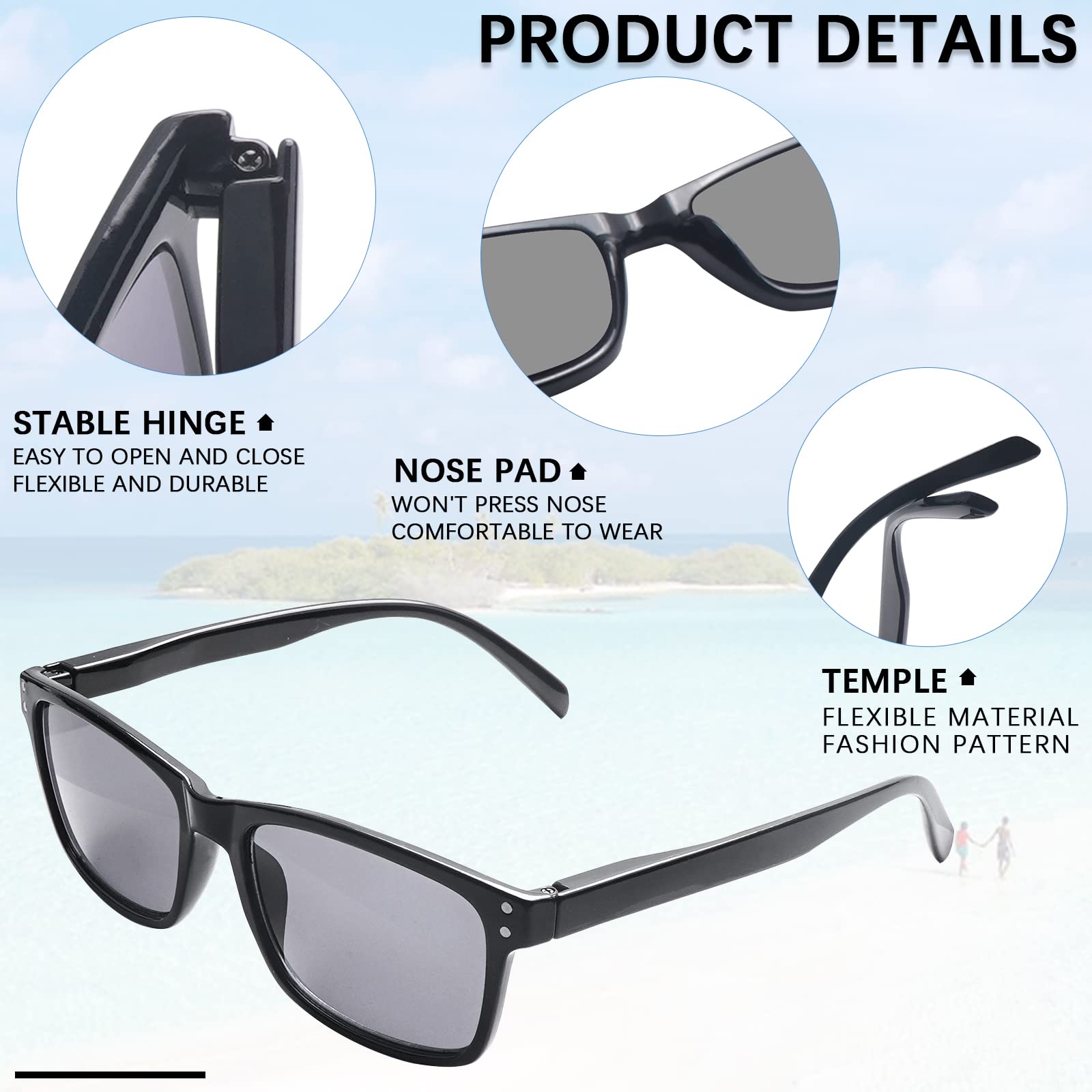 Paquete de 3 lentes de sol de lectura multifocales progresivos para mujeres y hombres, protección UV, multifocales, trifocales, lentes de lectura