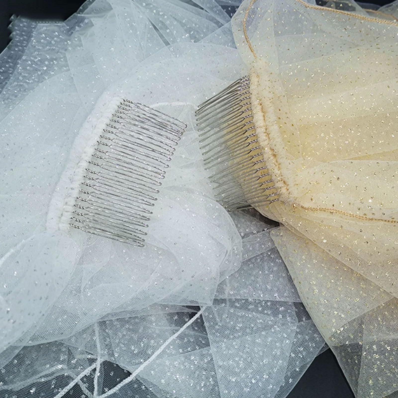 Velo de Novia Corto, Velo de Novia con Borde Pncil, Velo con Purpurina, Velo de Novia Blanco champán, Velo Catedral, Velo de Novia con Peine para el Pelo