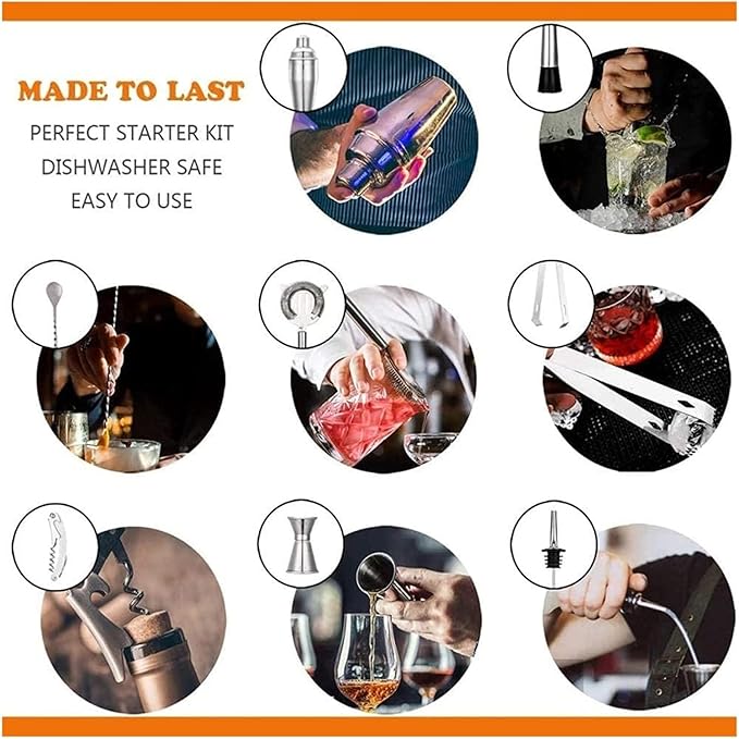 Kit de Bartender, 14 Piezas Set Coctelera Acero Inoxidable con Soporte miniatura 3