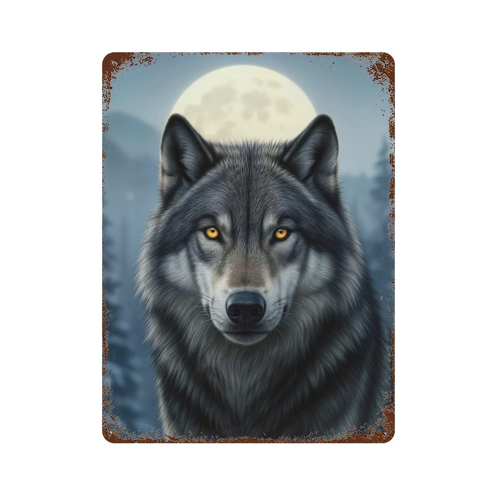 Wolf Portrait Under Moonlight Retro Metal Sign 15.7"x11.8", for Bistro, Counter And Cafe Decor, Rustic Home Decor