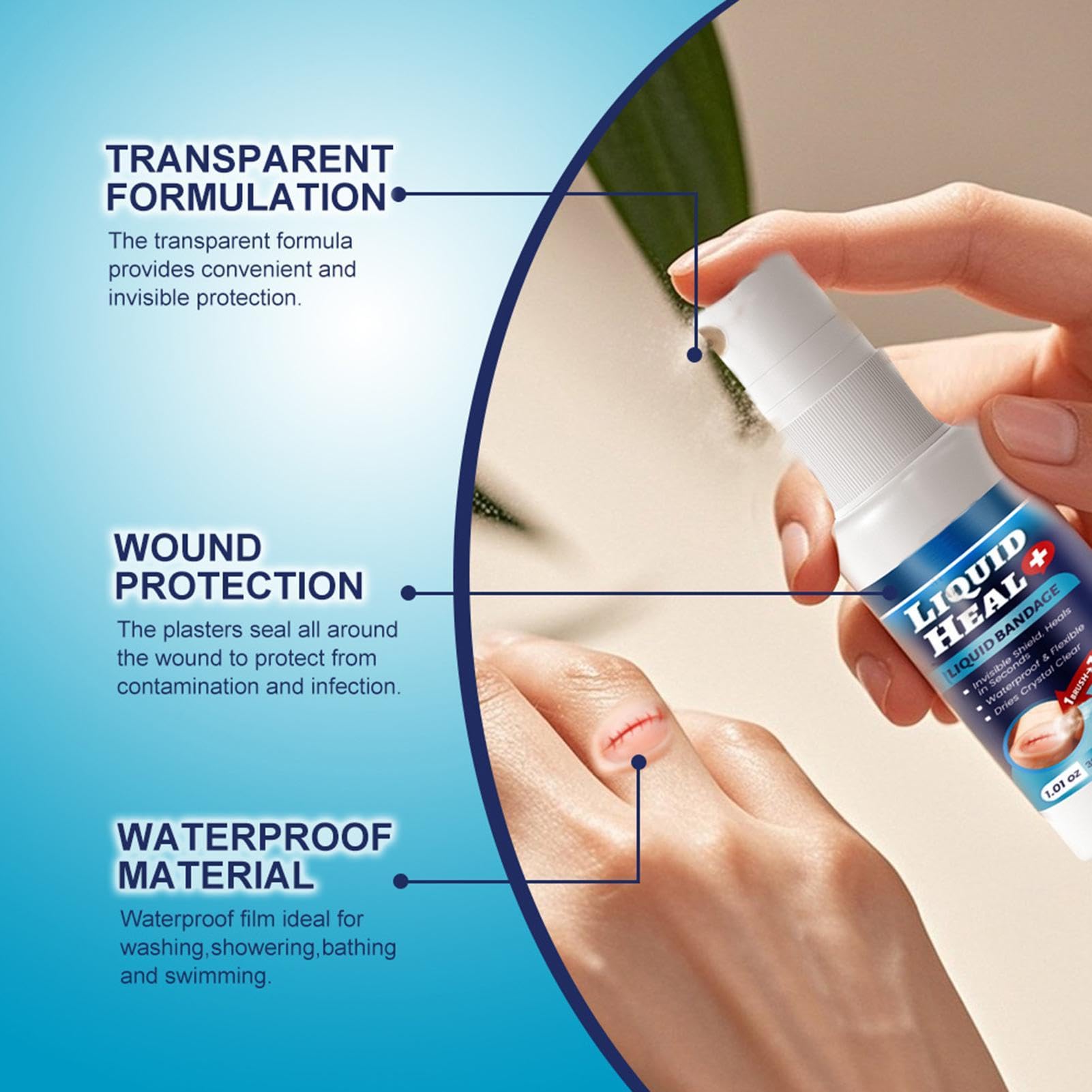 Pegamento líquido para la piel, cuidado de vendaje en aerosol, apósito impermeable con sellado rápido, cubierta adhesiva con fórmula , accesorio de salud de 1.14 pulgadas, suministro médico para
