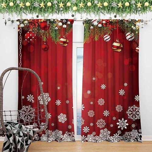 Miniatura 7 de Cortinas de ventana de copo de nieve de Navidad de 82 x 84 pulgadas, adornos de Navidad, diseño de oropel de pino de coníferas, para dormitorio,
