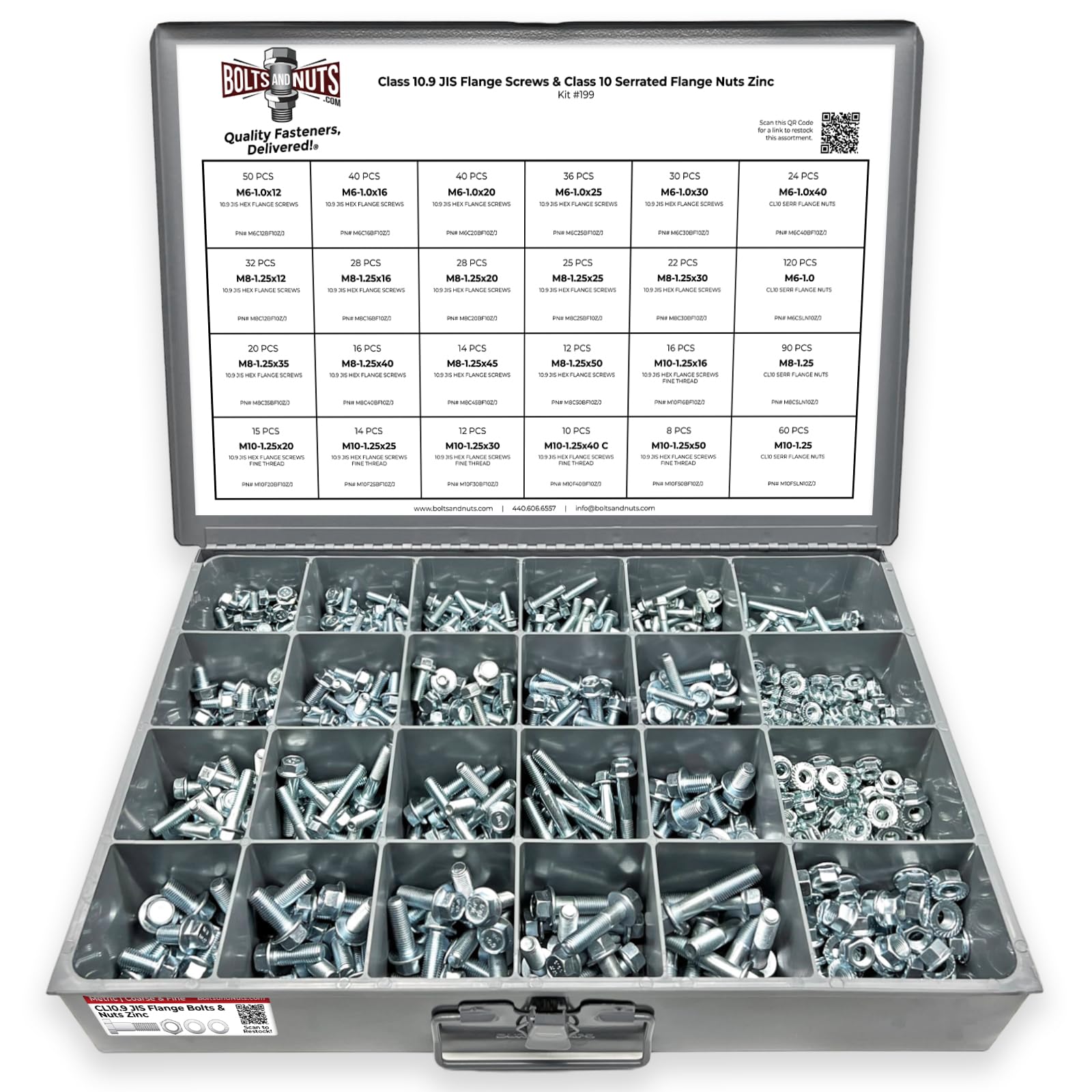 Metric Class 10.9 JIS Hex Cap Flange Frame Bolts & Serrated Flange Nuts Assortment Kit - Pieces!