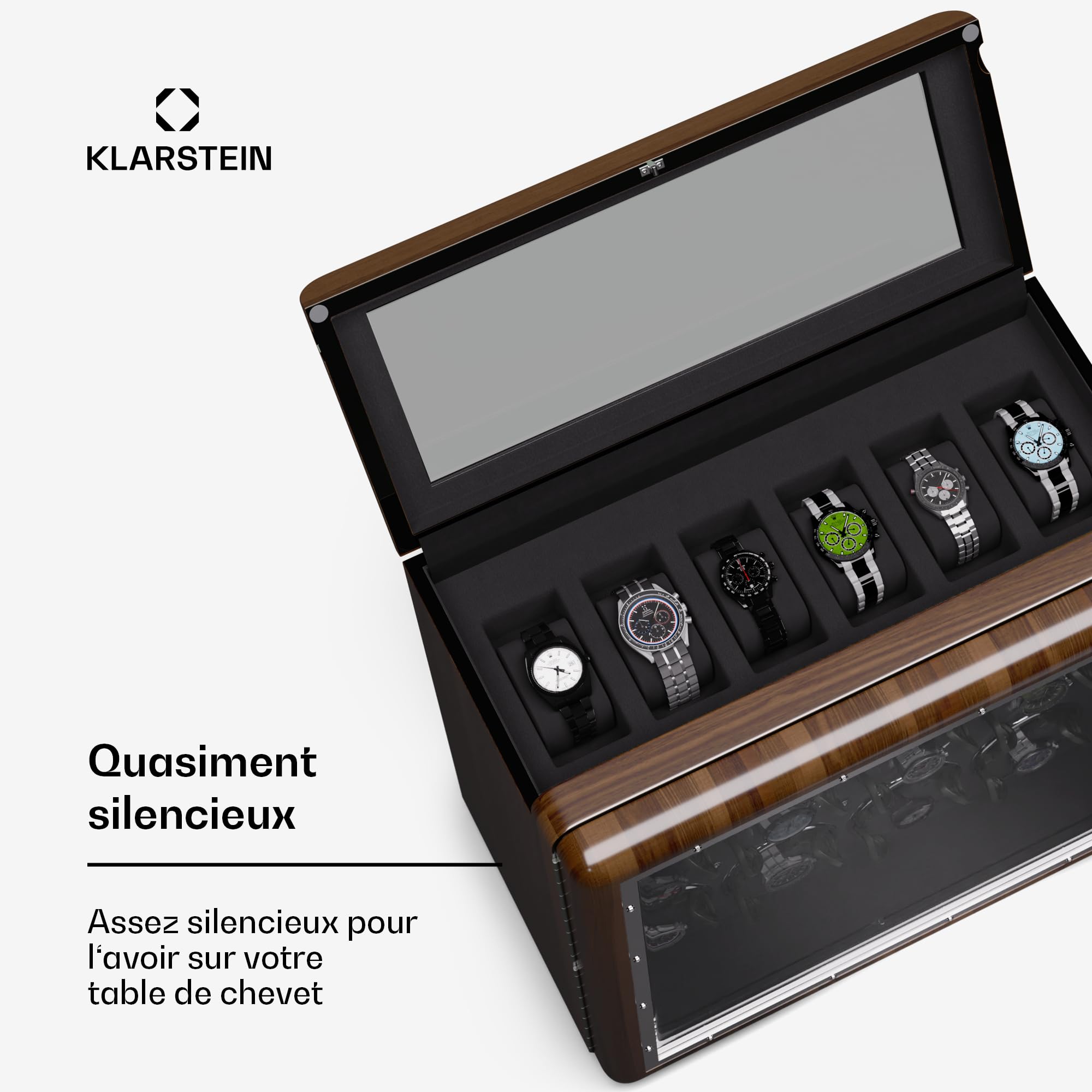 Boîte Remontoir Montres Automatiques KLARSTEIN - Pour 3 Montres - 3 Modes Rotation - Silencieuse - Vitrine Acrylique