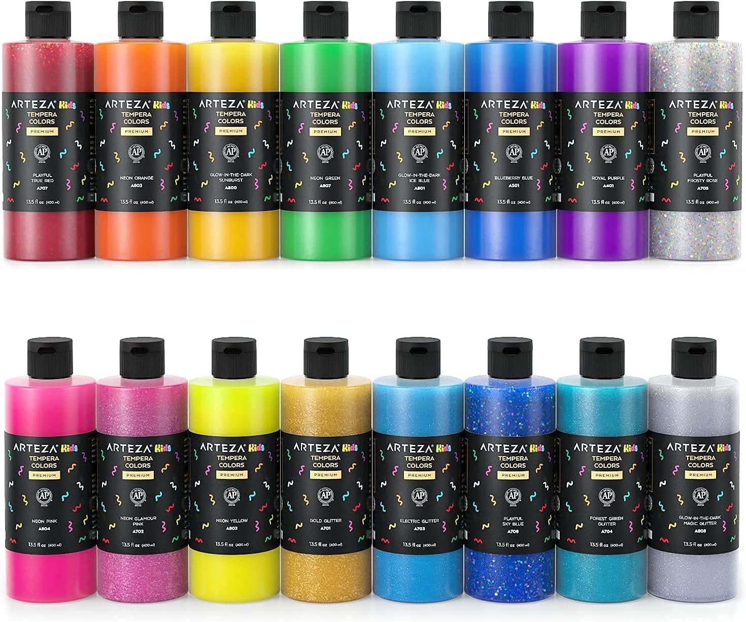 Arteza Kids Tempera Paint, Set of 16 Colors, 13.5 fl oz, Nontoxic Poster Paint, Art Supplies for Finger Painting, School Projects, and Crafting : Everything Else