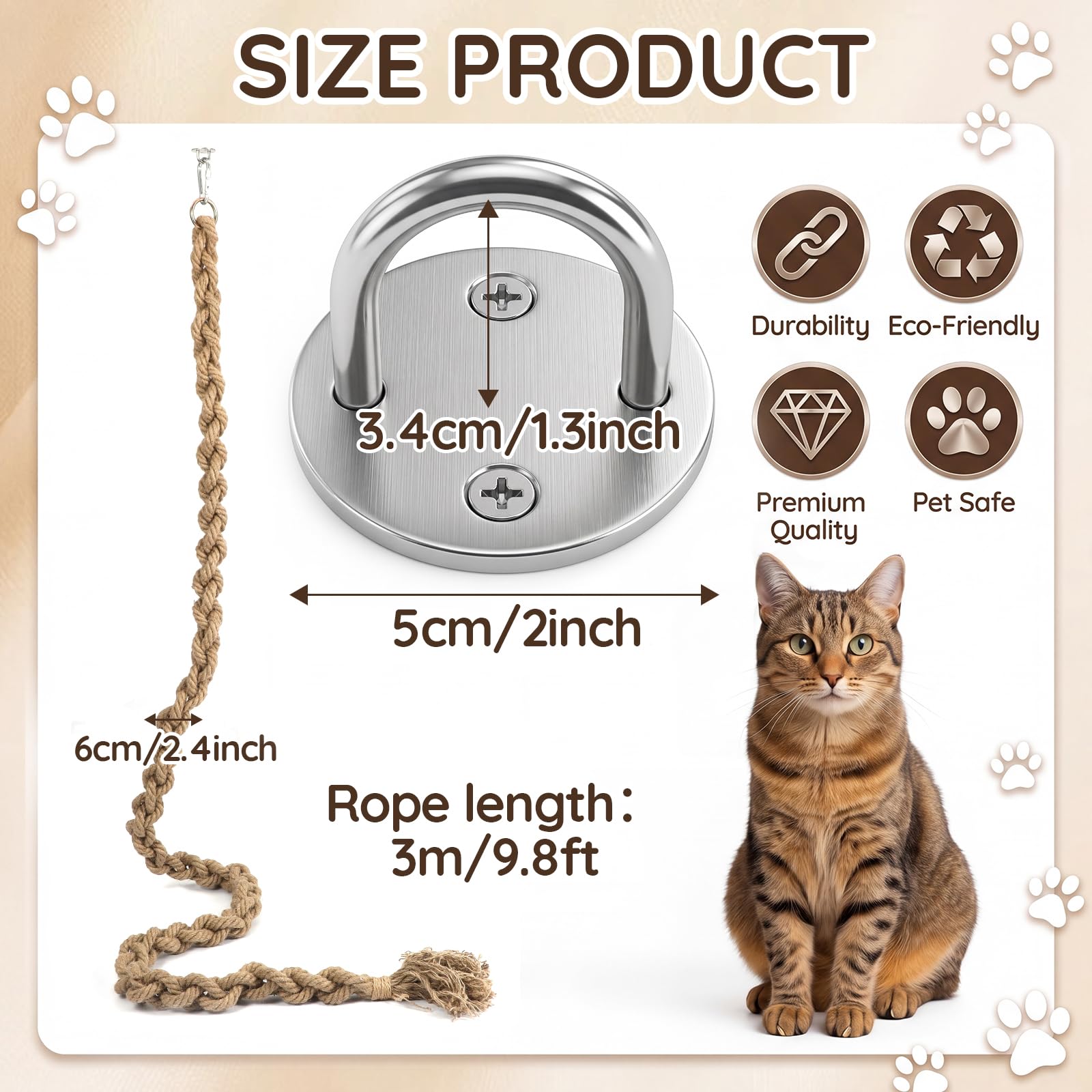 Cuerda de yute natural para árbol de gatos de 1/4 pulgadas x 164 pies, para reparar y reemplazar poste rascador de sisal para torre de árbol de gato, poste rascador para bricolaje