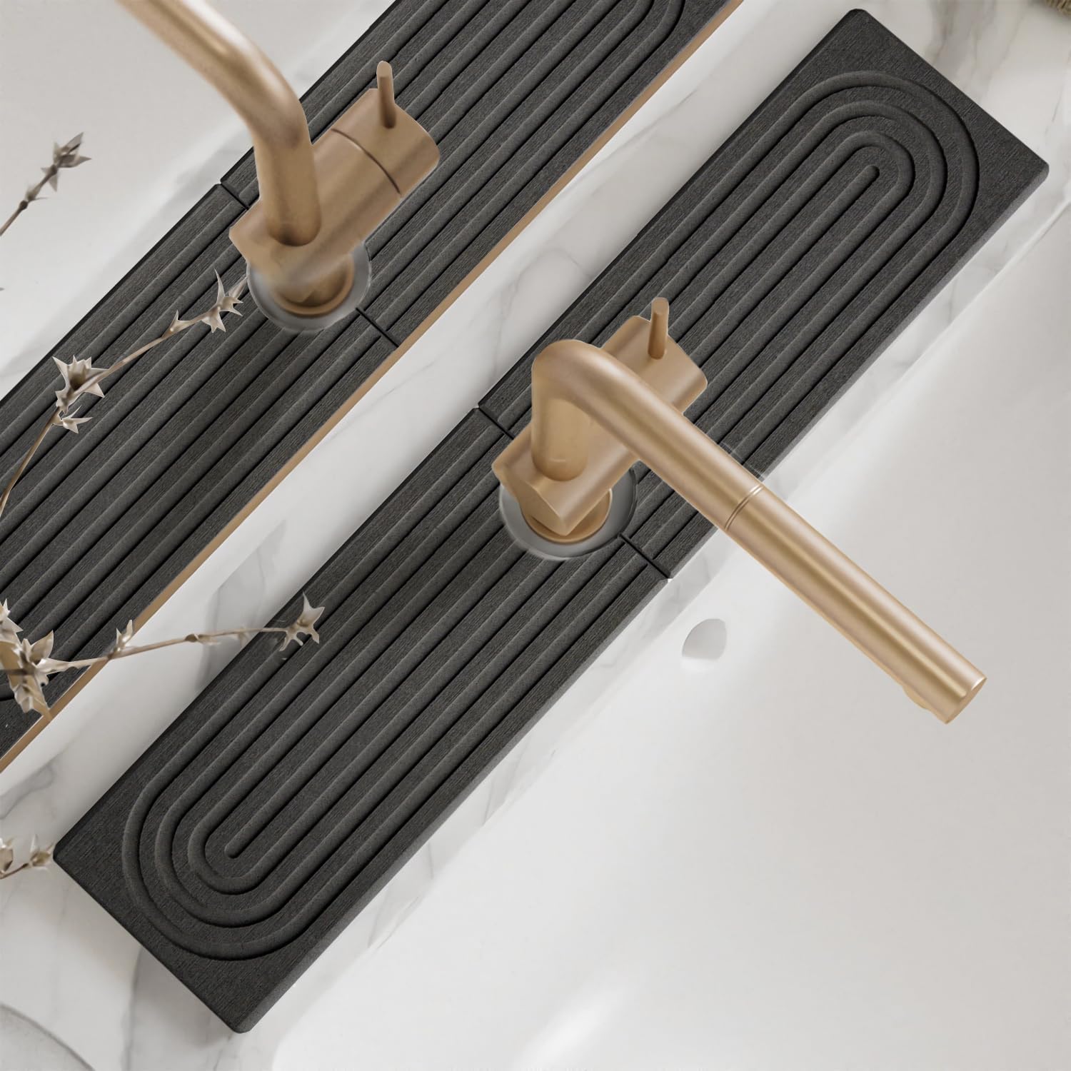 Kitchen Faucet Absorbent Mat - Diatomaceous Earth Splash Guard for Sink Faucet, Aesthetic Water Absorbing Stone Tray in The Modern Home[23.6" x 3.9",Dark grey] Dark grey 23.6*3.9Inch