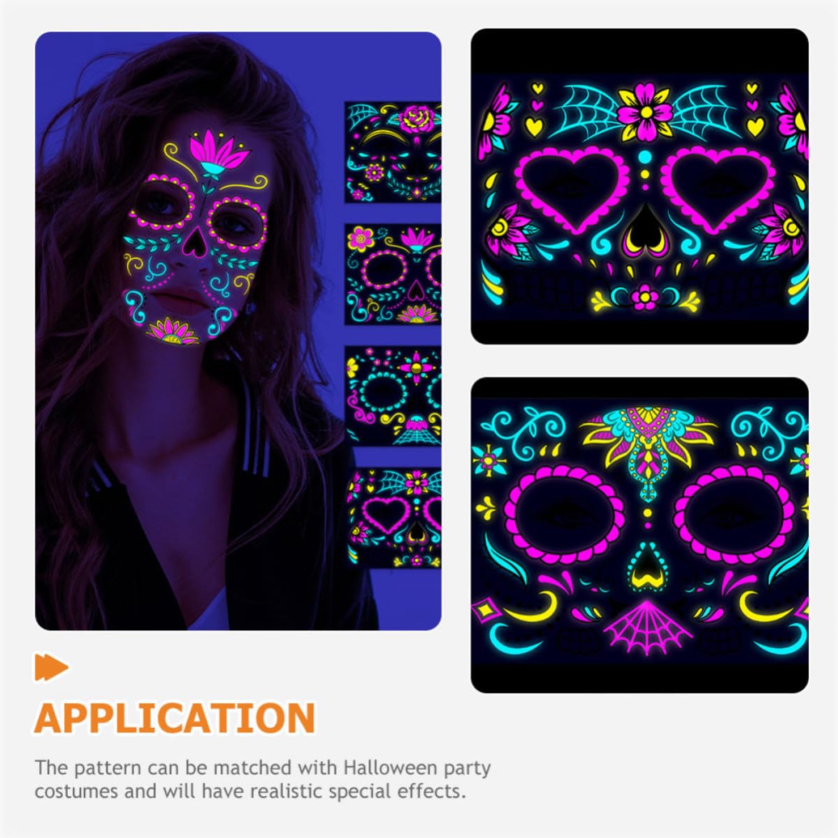 80 Fogli Adesivi Faccia Fluorescenti Halloween per Adulti, 16