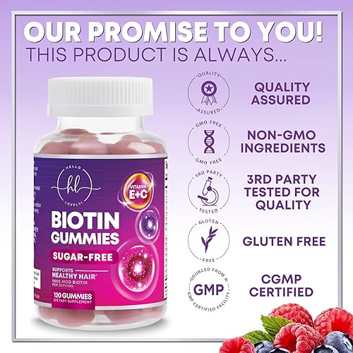 Vista 13 de Hello Lovely Hair Growth Vitamins Biotina 5000 mcg apoya el cabello más grueso de las mujeres, vegetariano de primera calidad, sin OMG, piel y uñas