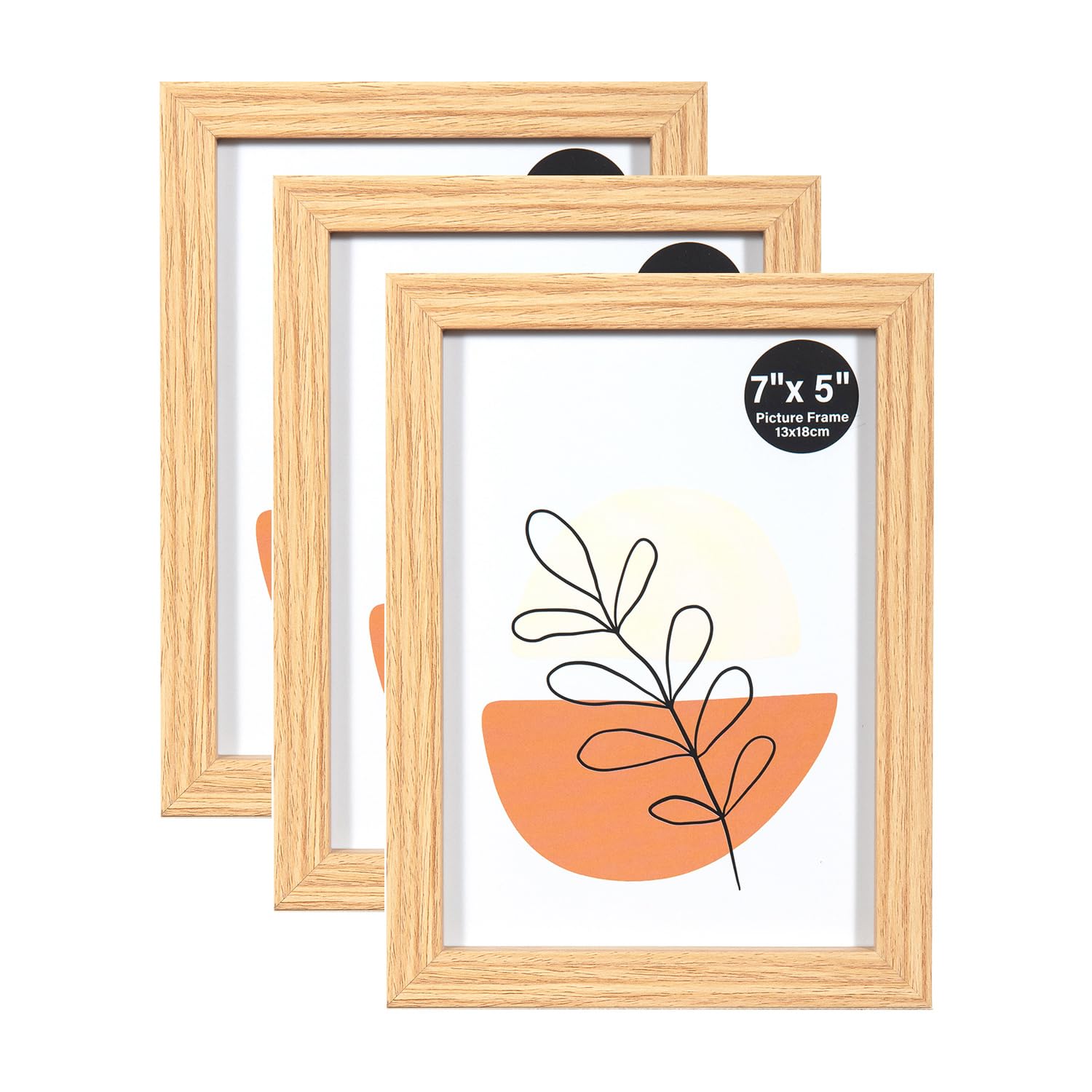 KAIWIN 7x5 Picture Frames Oak Set of 3, with Acrylic Glass for Table Top Display and Wall Mounting Photo Frame โ image 1