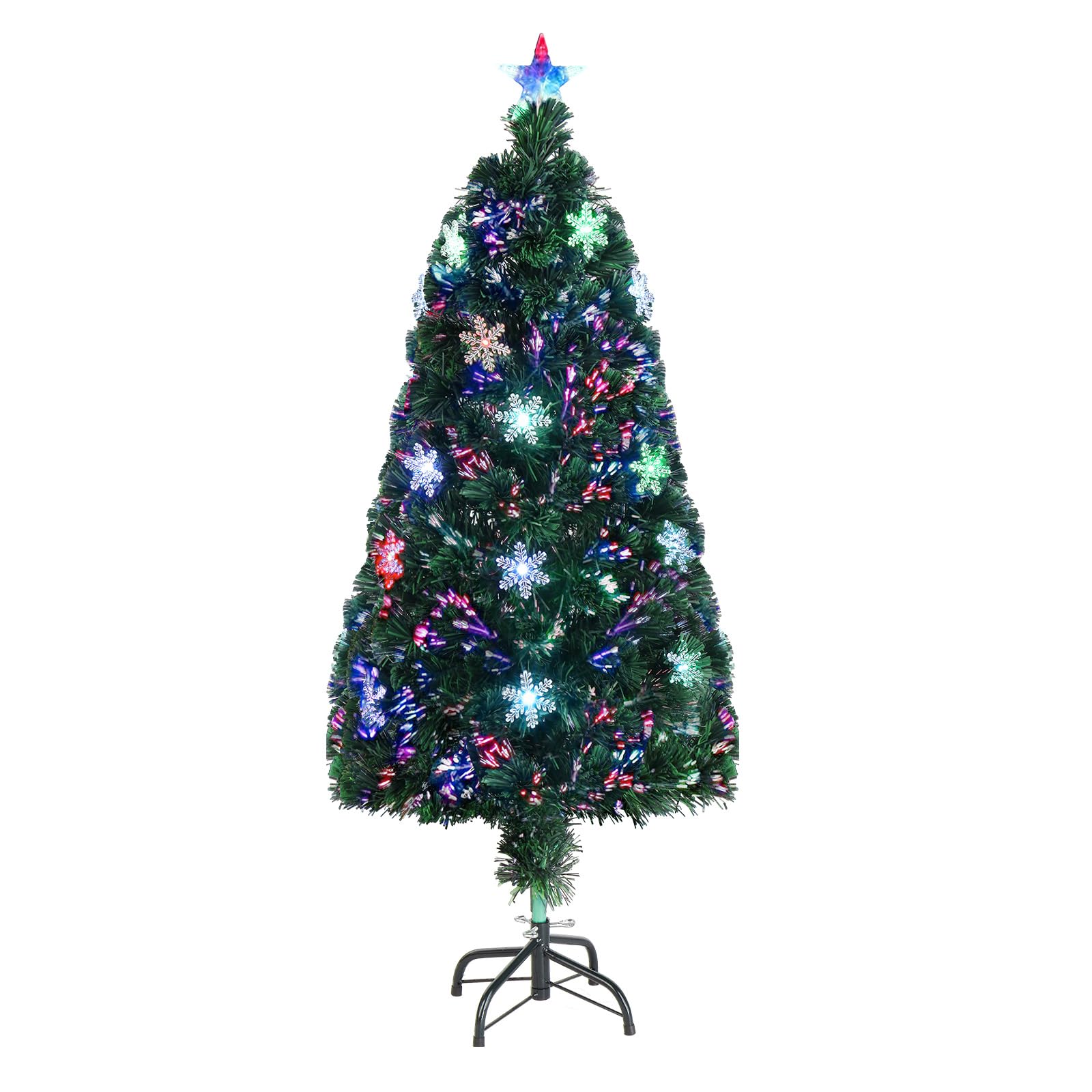 Outopee 4ft Fibre Optic Christmas Tree with 20 Light Snowflakes, Green — image 1