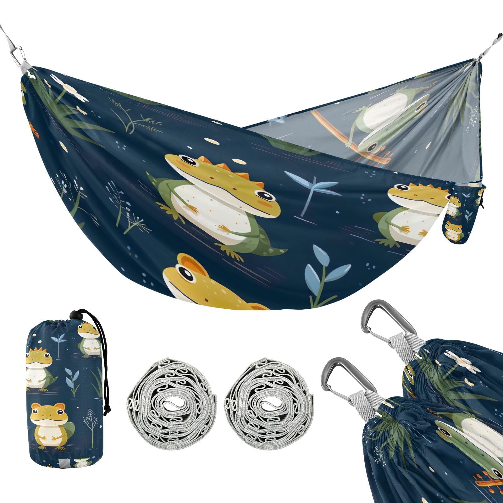 Kigai Cute Frog Camping Hammock Durable & Portable Travel Hammock Holds 330lbs with Tree Strapsm, Pocket, Camping Accessories
