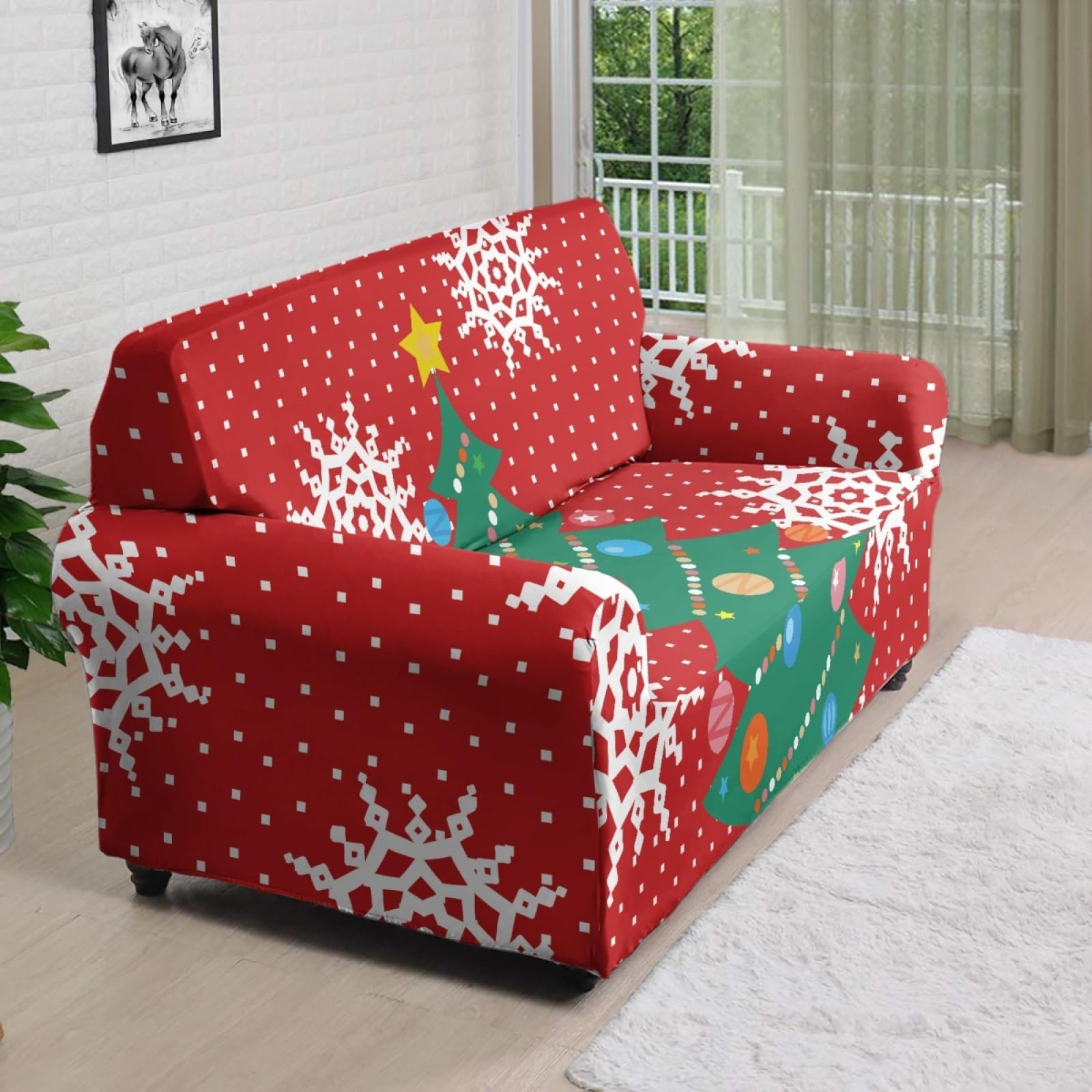 Copripoltrona 1 Posto Albero Di Natale Verde Copridivano Universale Elasticizzat,Antiscivolo Resistente Alle Macchie,Mobili Protector Per Soggiorno,Lavabile Rimovibile